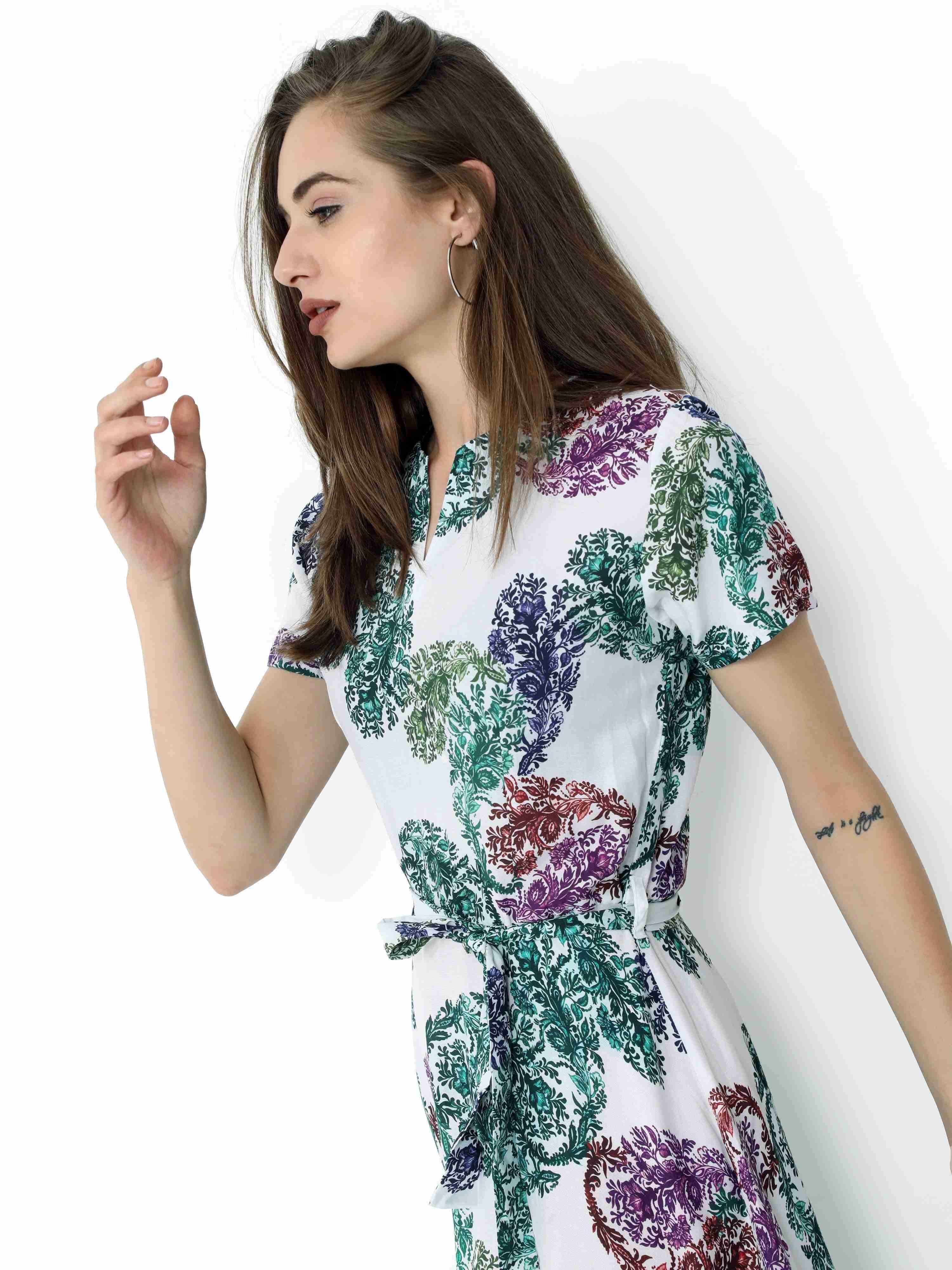 Multicolored Digital Print Fit & Flare Maxi Dress - Guniaa Fashions