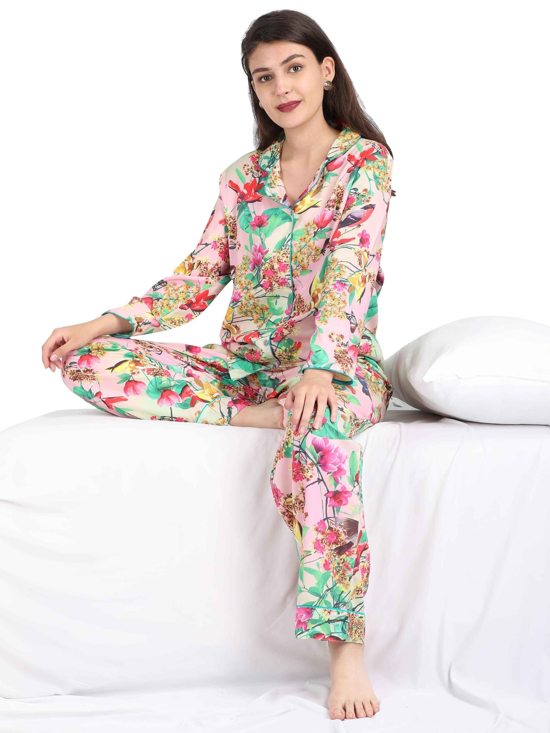 Multicolored Printed Night Suit Set - Guniaa Fashions