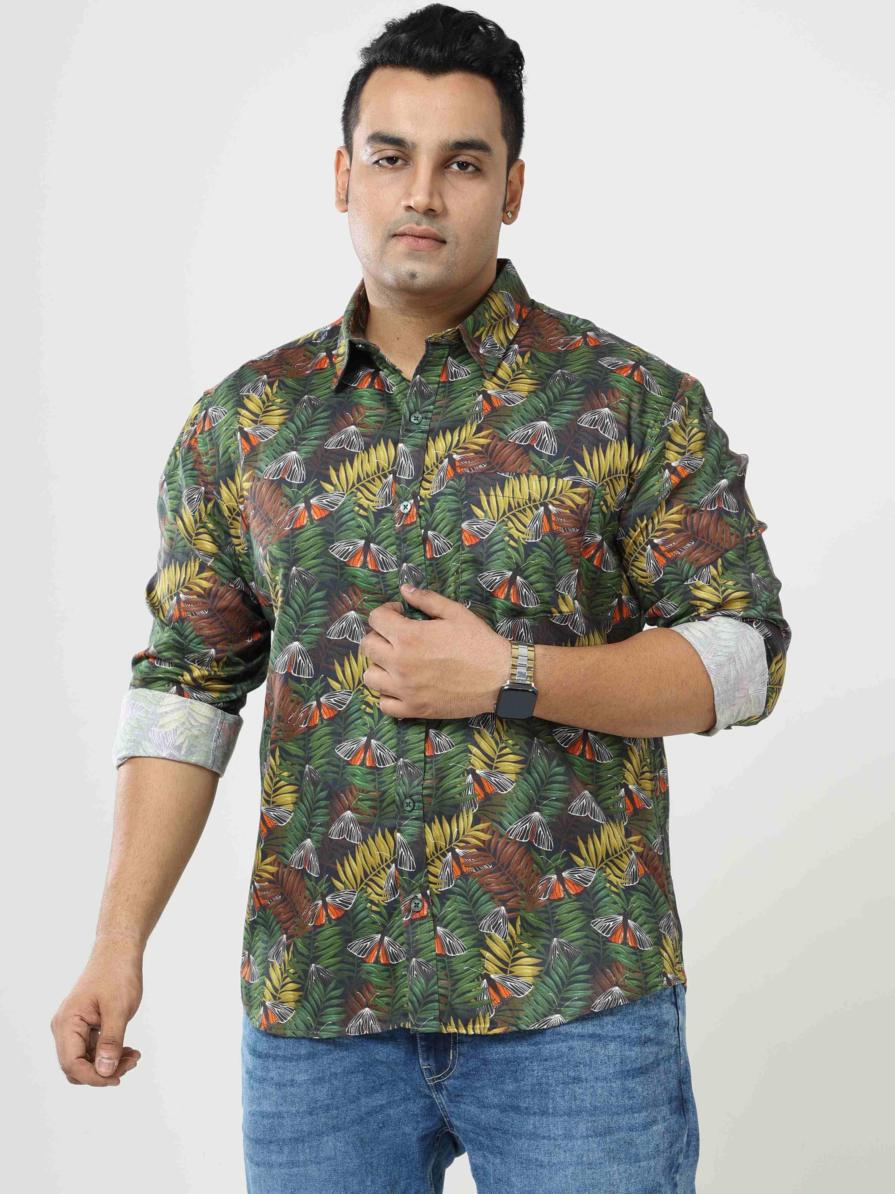 OAK Leaf Butterfly Printed Cotton Full Shirt Men's Plus Size - Guniaa Fashions