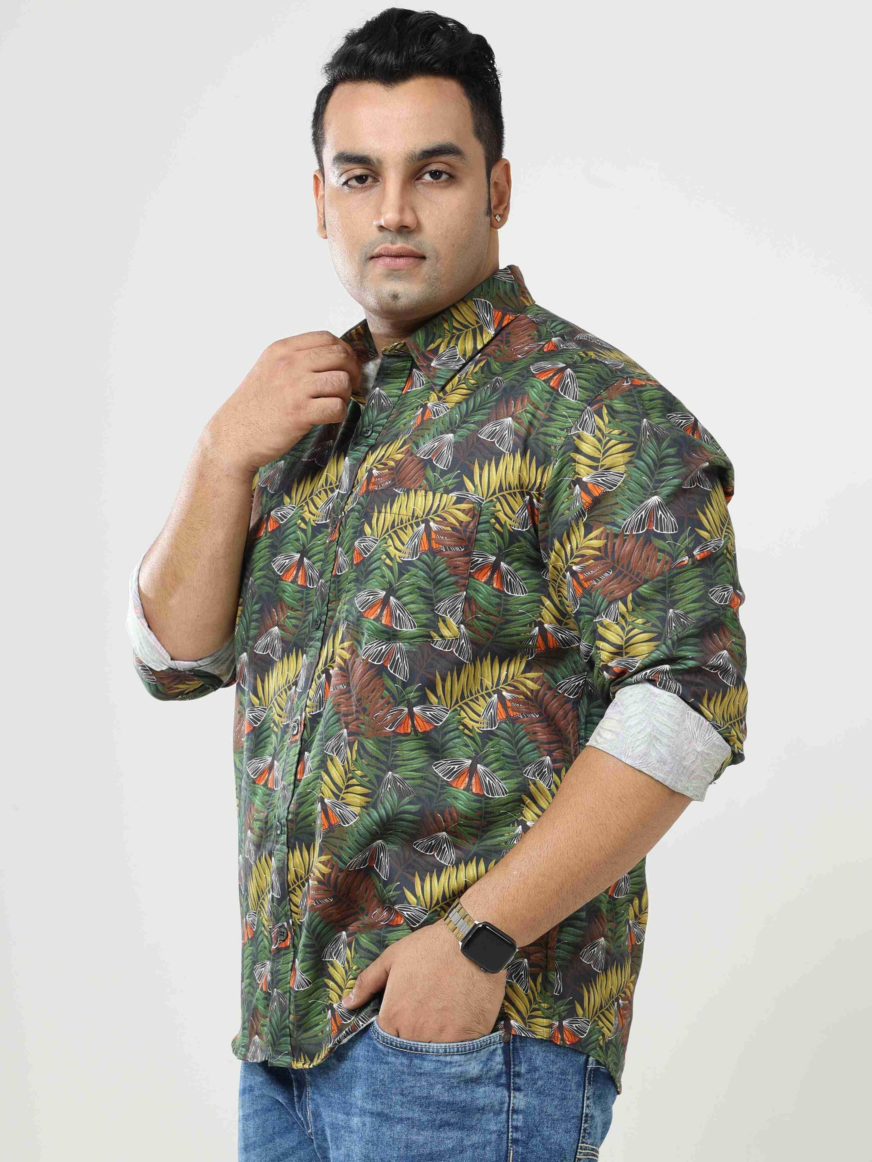 OAK Leaf Butterfly Printed Cotton Full Shirt Men's Plus Size - Guniaa Fashions