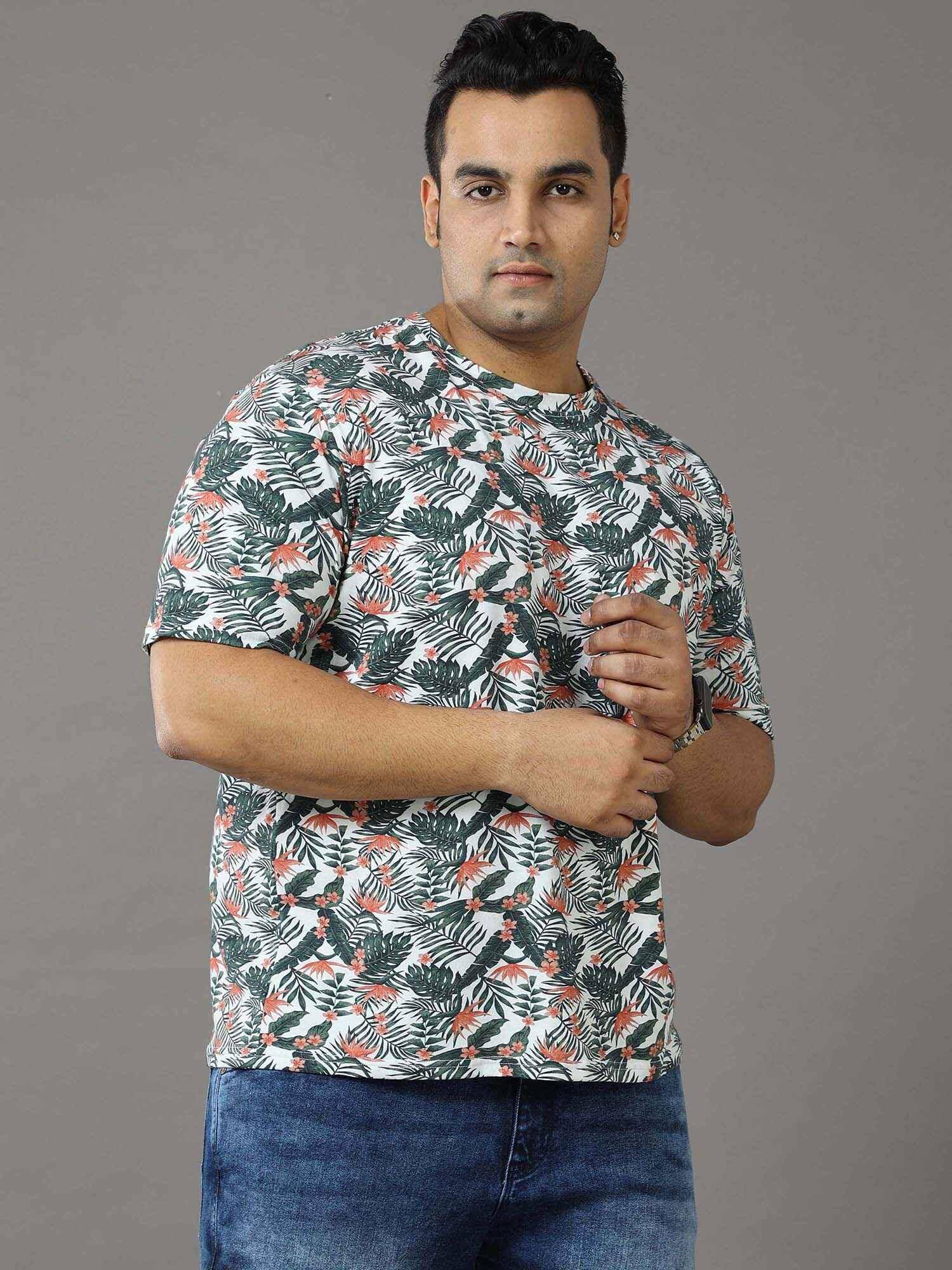 OAK Leaf Green Digital Printed Round Neck T-Shirt Men's Plus Size - Guniaa Fashions