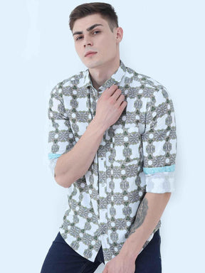 Olive Mosaic Digital Printed Full Shirt - Guniaa Fashions