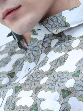 Olive Mosaic Digital Printed Full Shirt - Guniaa Fashions