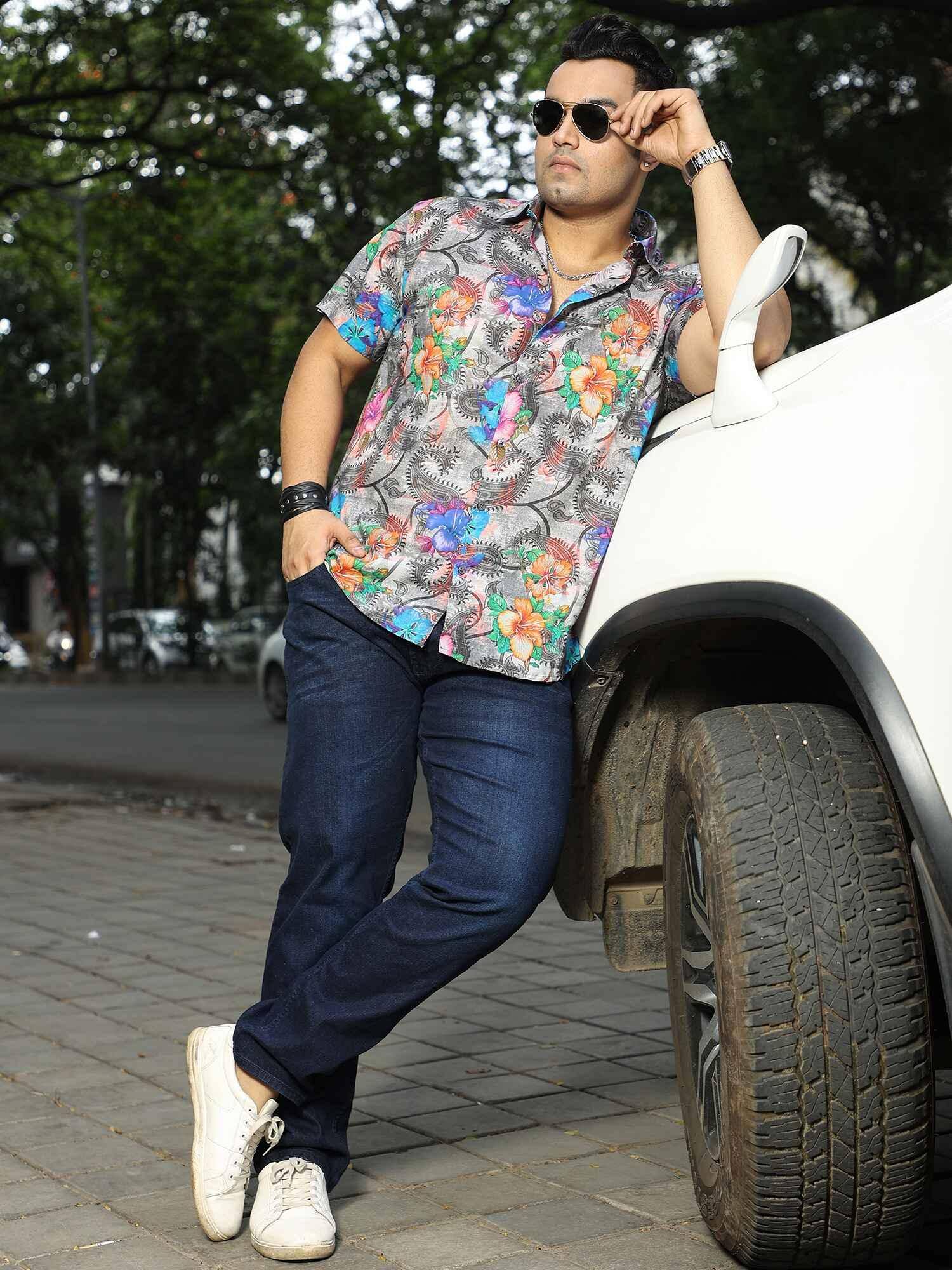 Paisley Floral Print Party Wear Half Shirt Men's Plus Size - Guniaa Fashions
