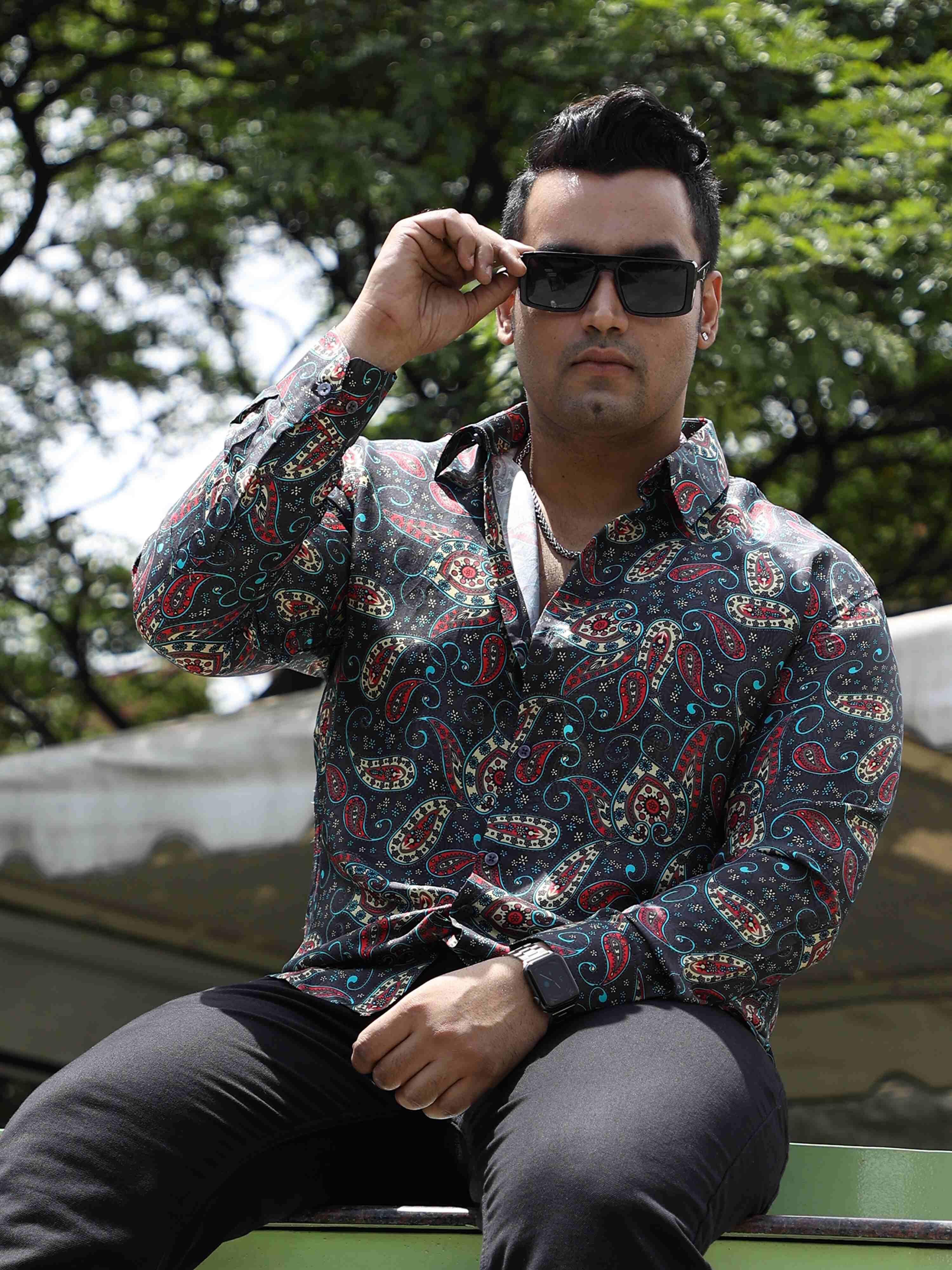 Paisley Printed Silk Full Shirt Men's Plus Size - Guniaa Fashions