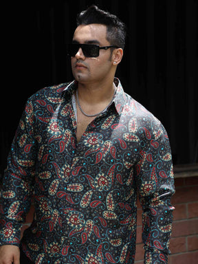 Paisley Printed Silk Full Shirt Men's Plus Size - Guniaa Fashions