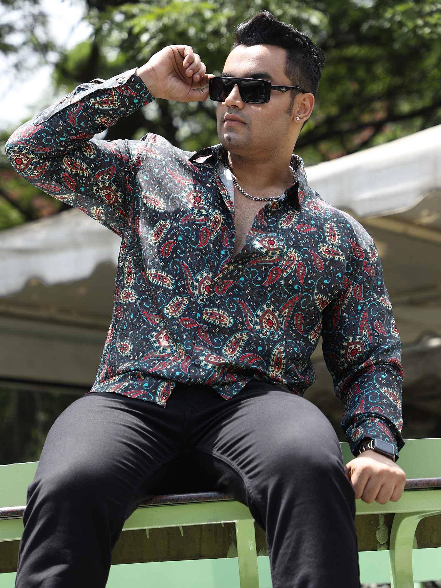 Paisley Printed Silk Full Shirt Men's Plus Size - Guniaa Fashions