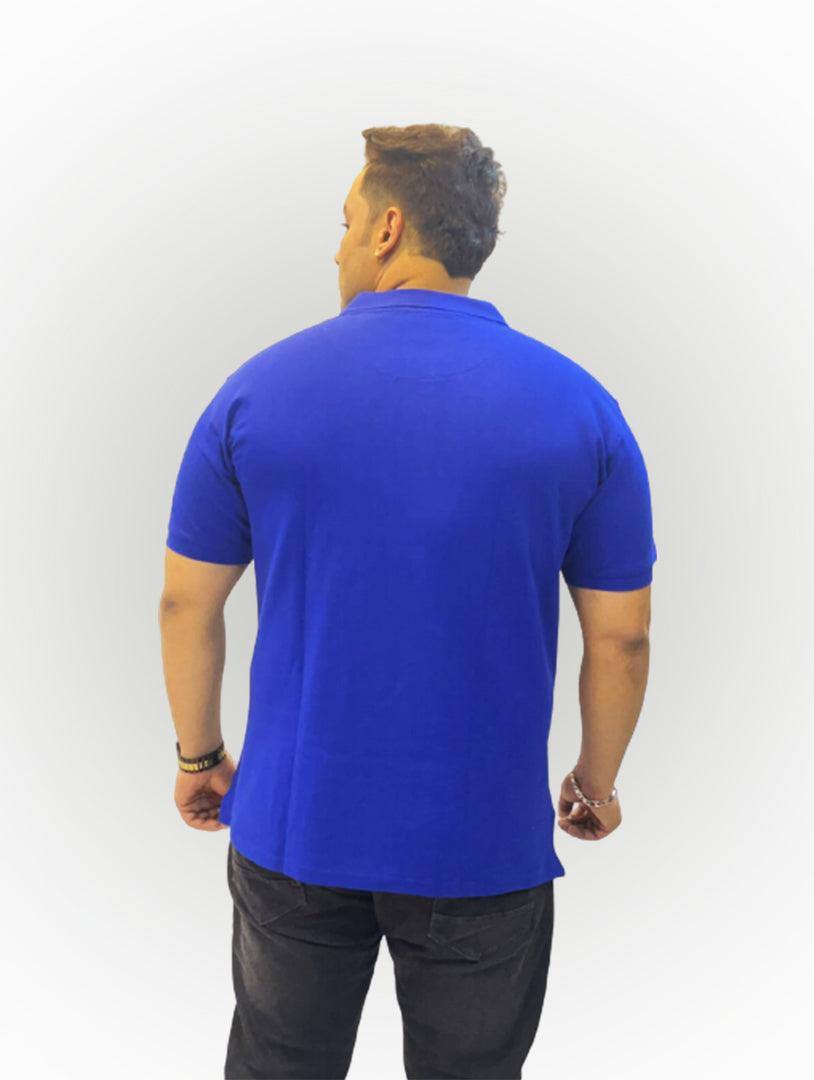 Peacock Blue Solid Polo Collar Pure Cotton T-SHIRT Men's Plus Size - Guniaa Fashions