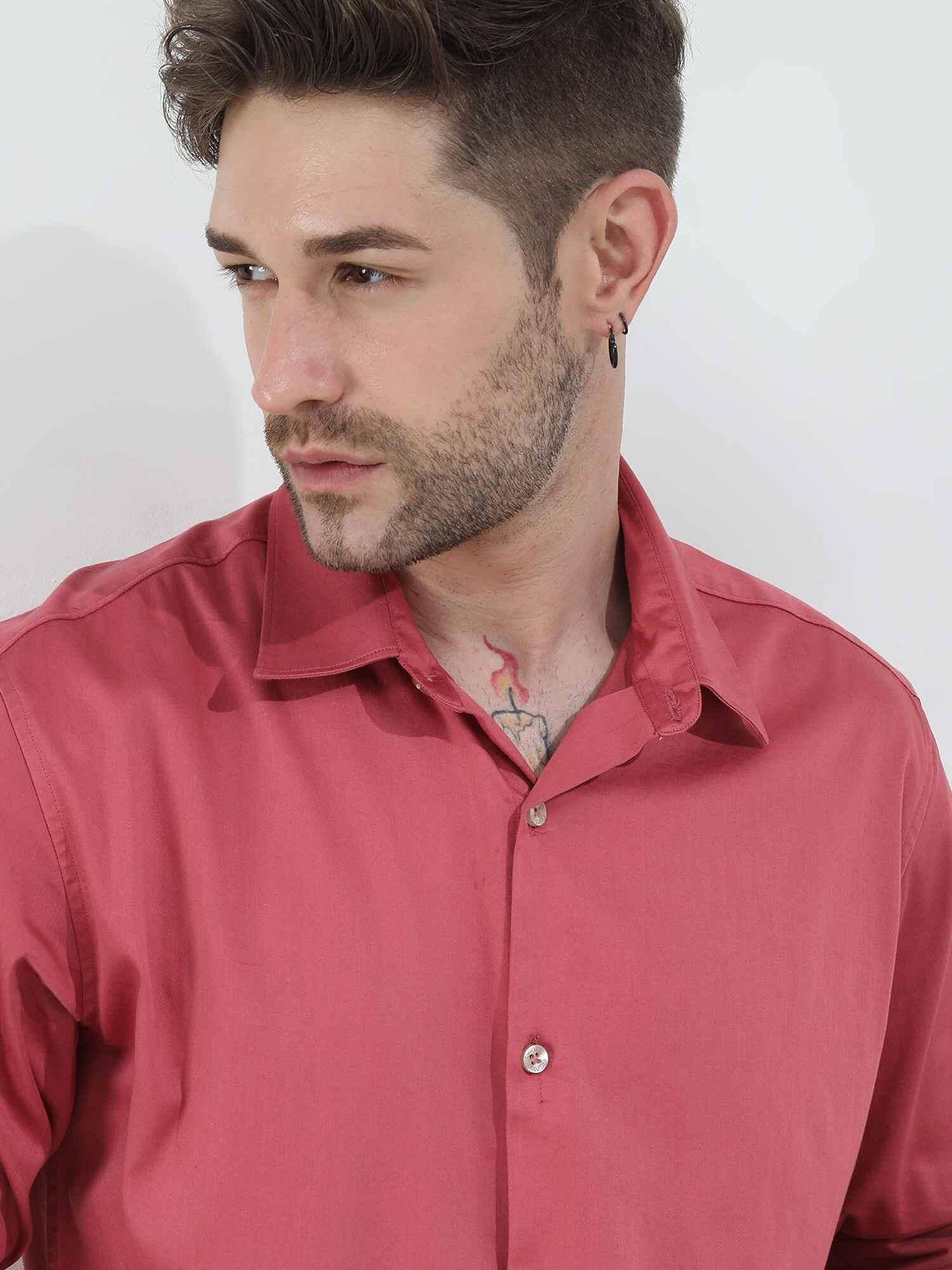 Pink Solid Full Sleeve Shirt - Guniaa Fashions