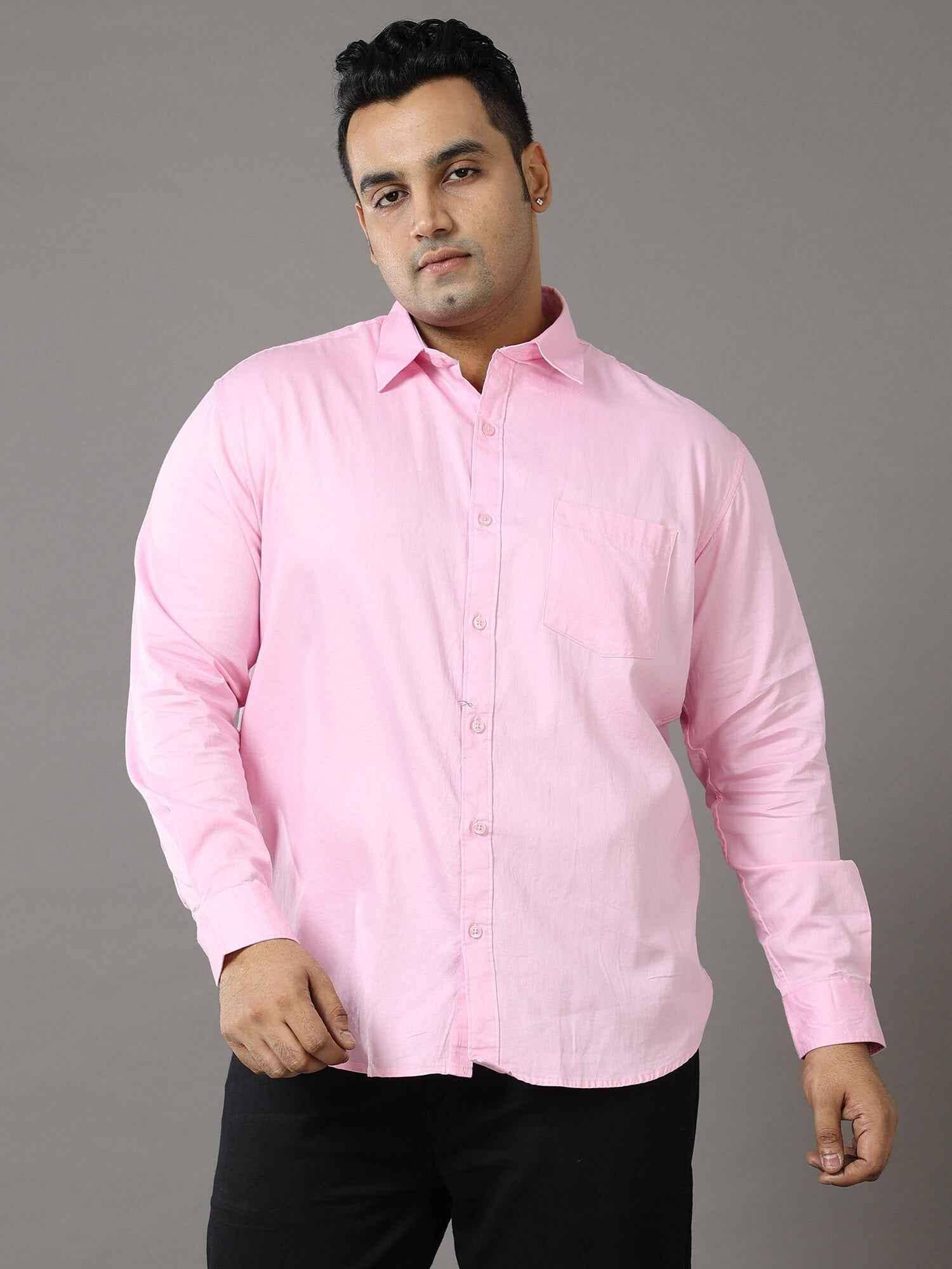 Pink Solid Pure Cotton Shirt Men's Plus Size - Guniaa Fashions