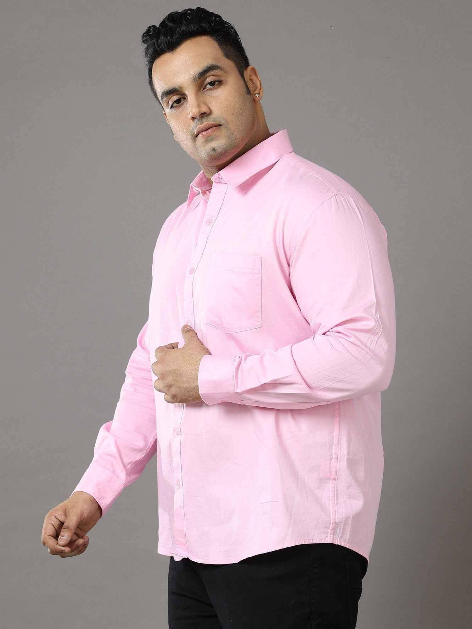 Pink Solid Pure Cotton Shirt Men's Plus Size - Guniaa Fashions