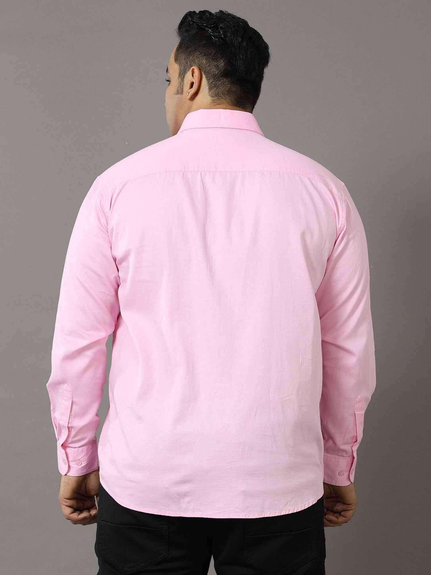 Pink Solid Pure Cotton Shirt Men's Plus Size - Guniaa Fashions