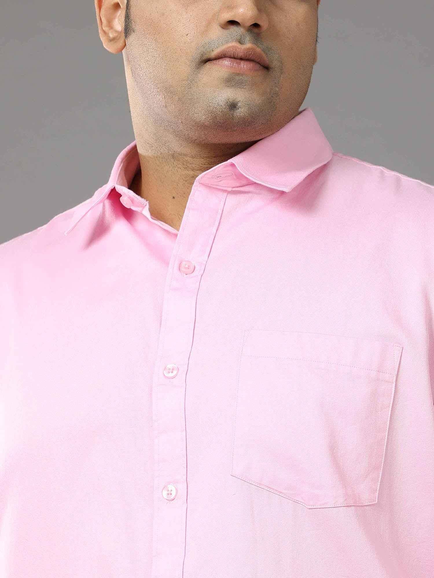 Pink Solid Pure Cotton Shirt Men's Plus Size - Guniaa Fashions