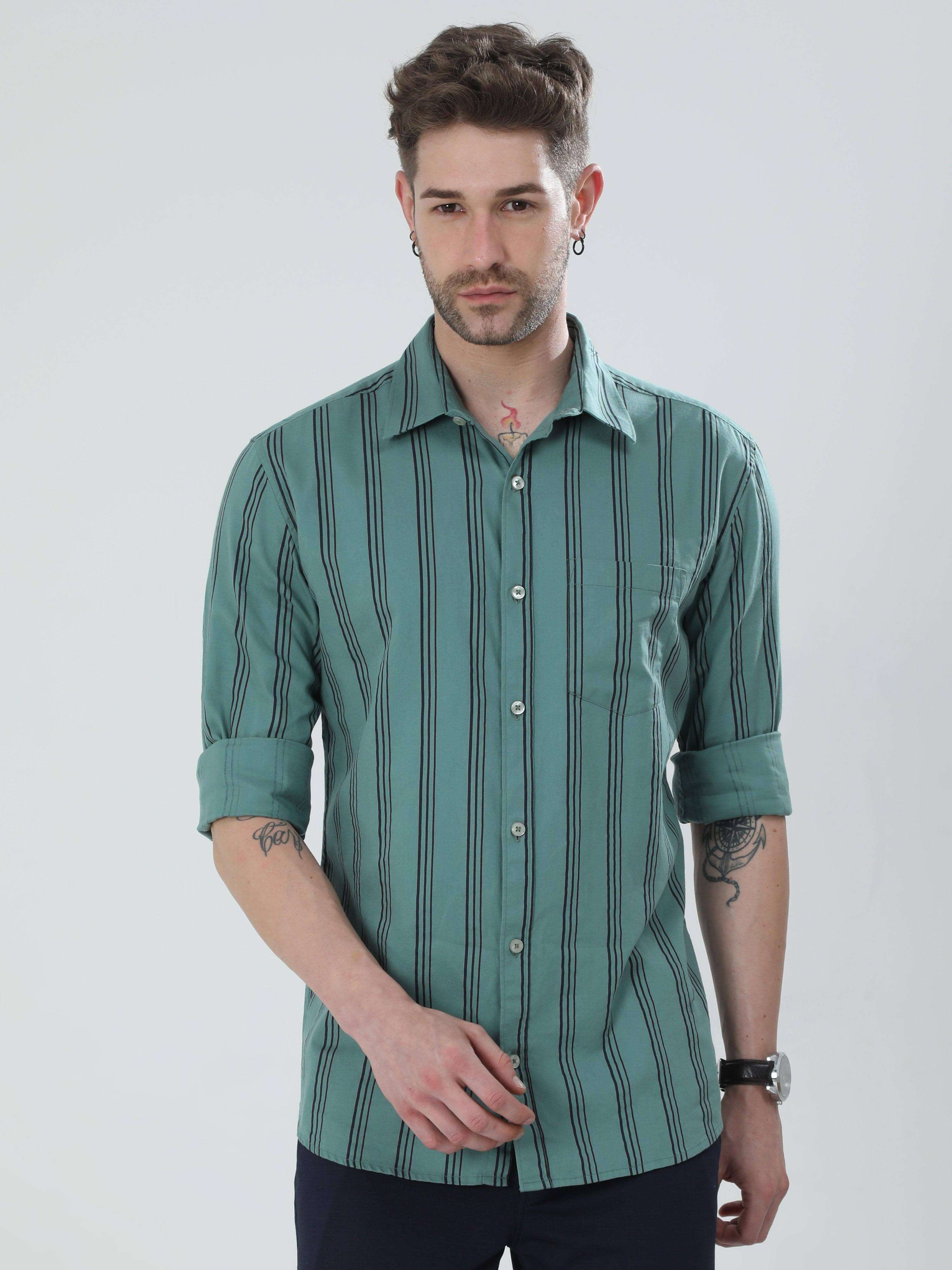 Pistachio Green Striped Shirt - Guniaa Fashions