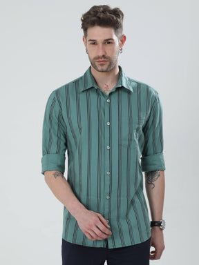 Pistachio Green Striped Shirt - Guniaa Fashions