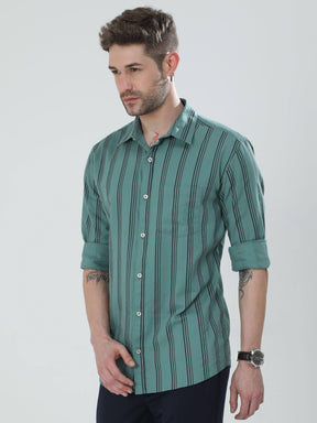 Pistachio Green Striped Shirt - Guniaa Fashions