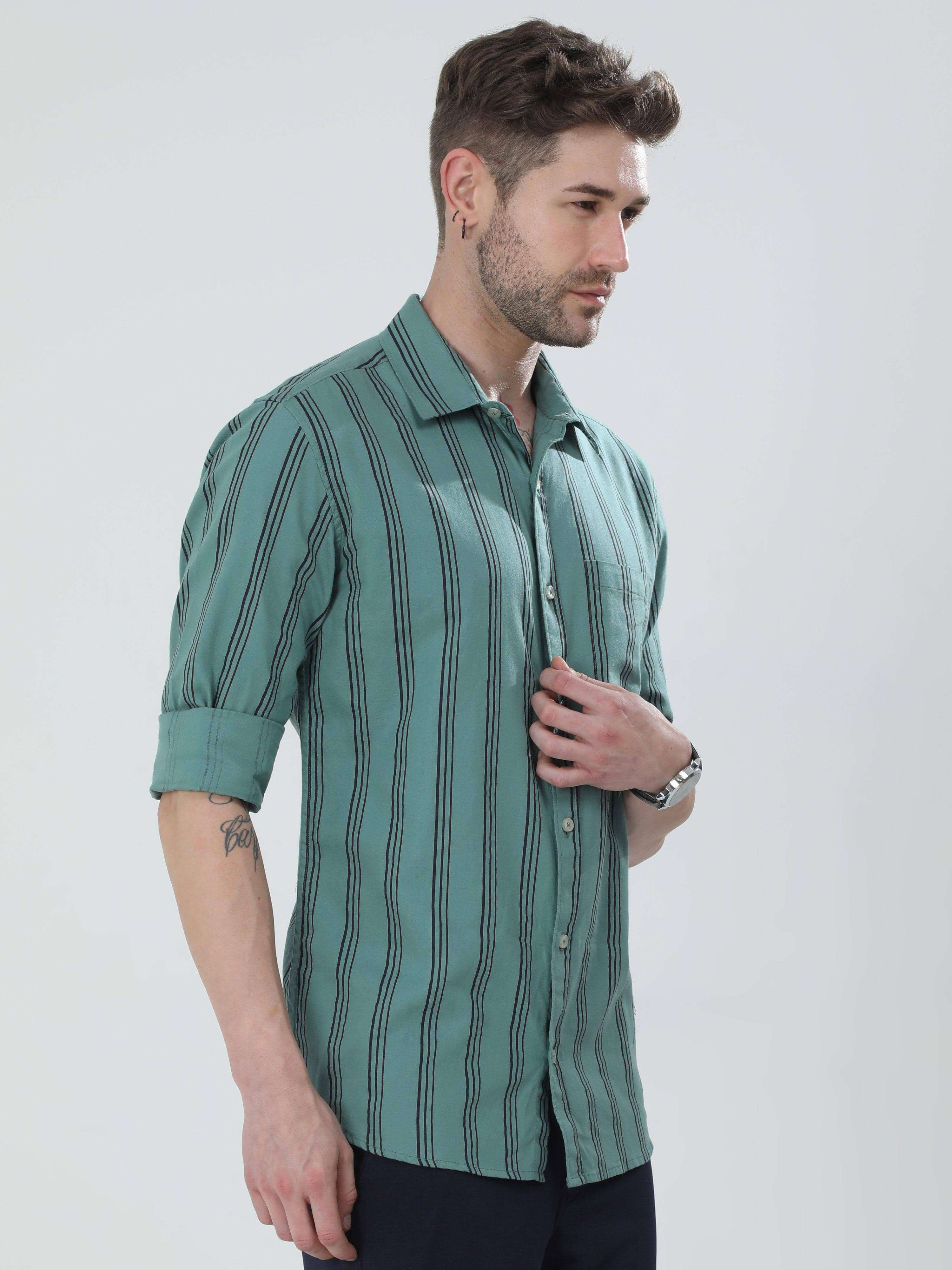 Pistachio Green Striped Shirt - Guniaa Fashions