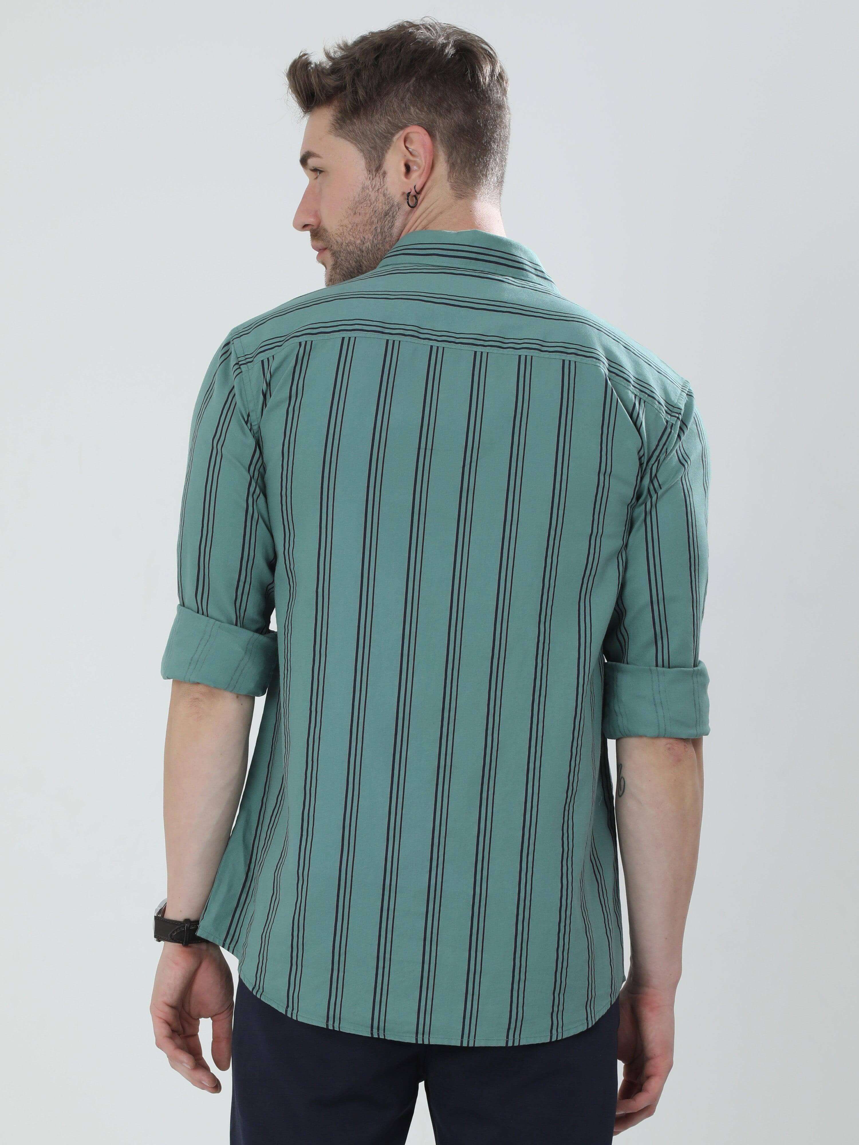 Pistachio Green Striped Shirt - Guniaa Fashions