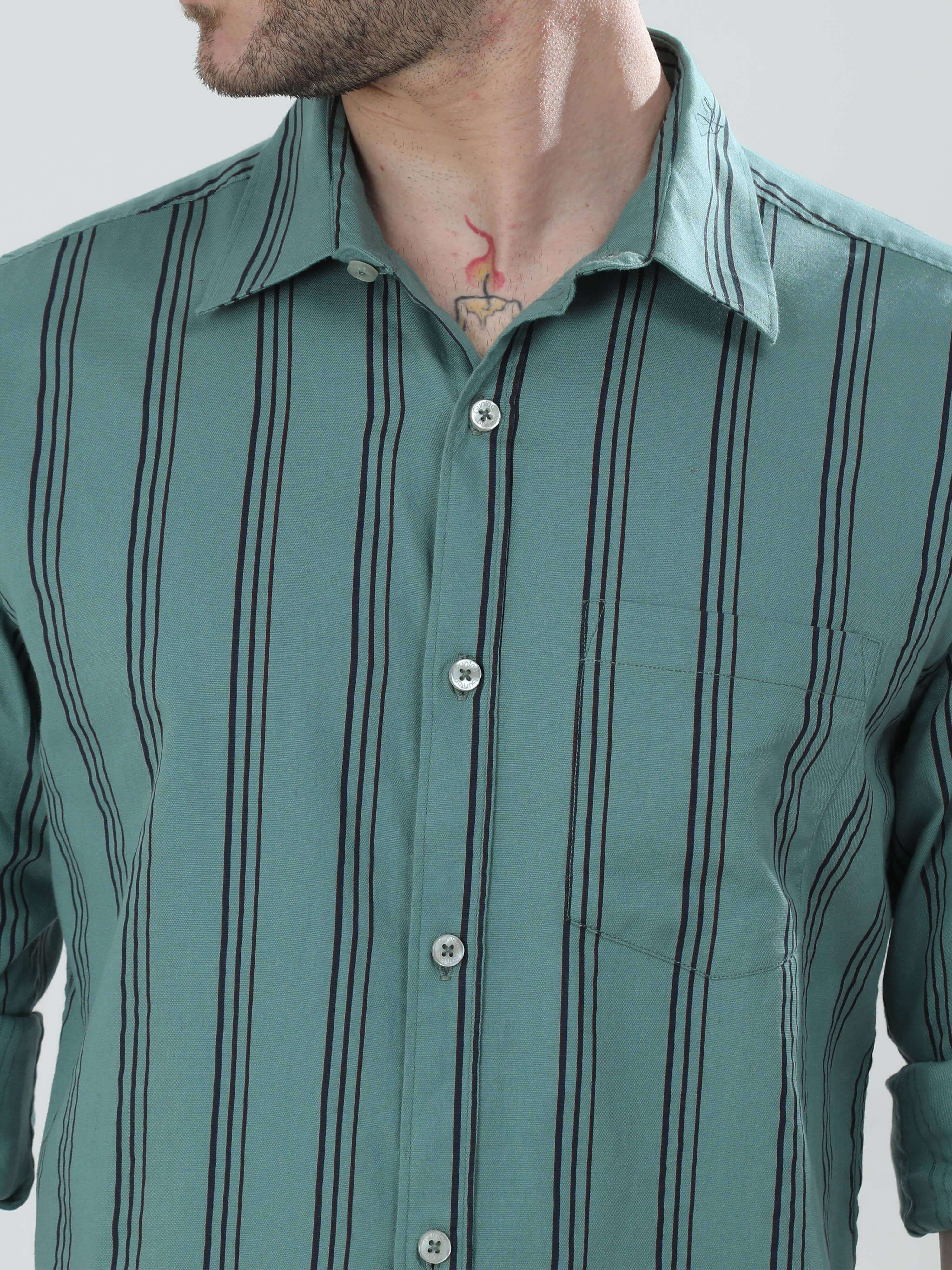 Pistachio Green Striped Shirt - Guniaa Fashions