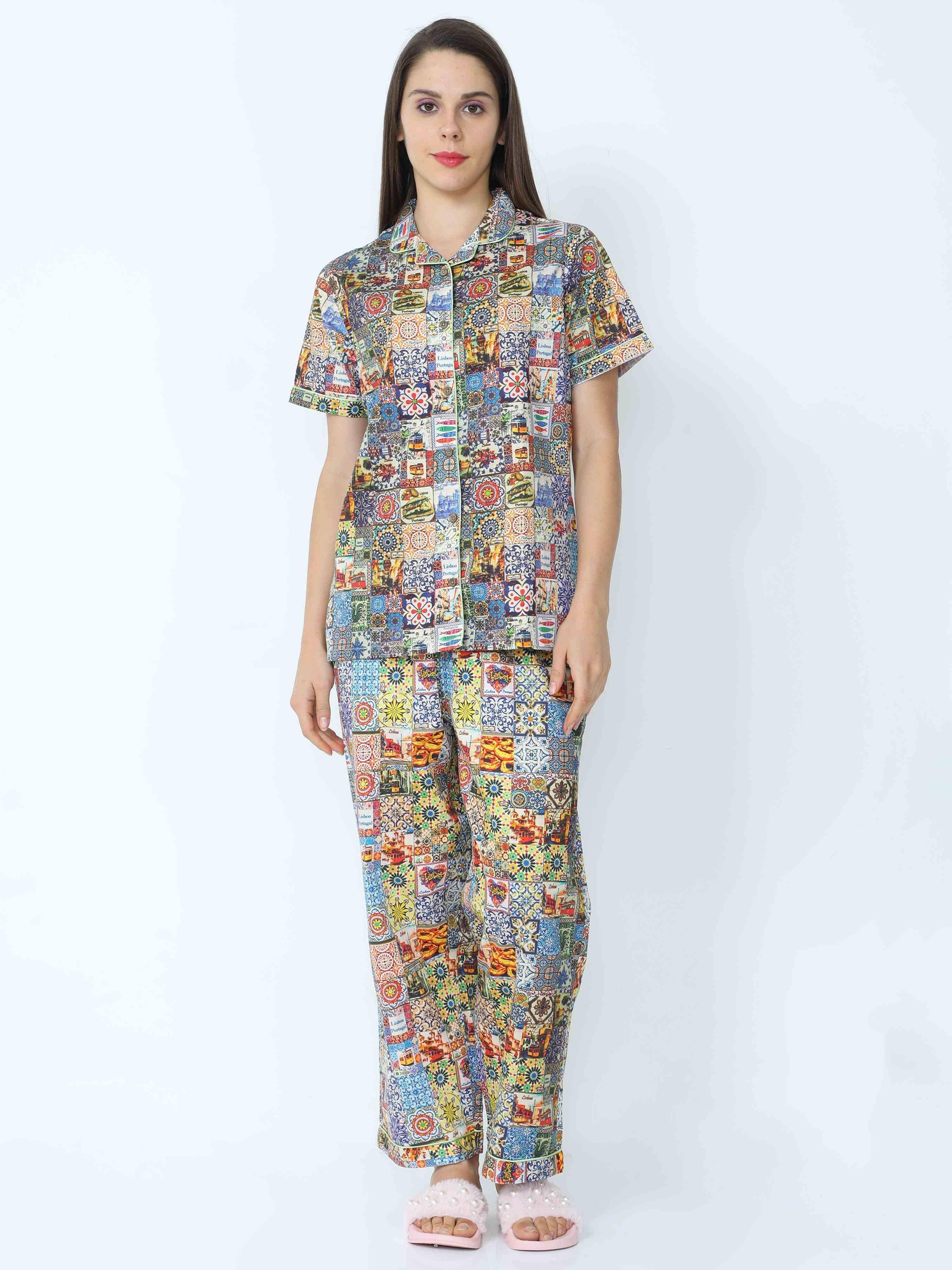 Portugal Theme Printed Night Suit Set - Guniaa Fashions