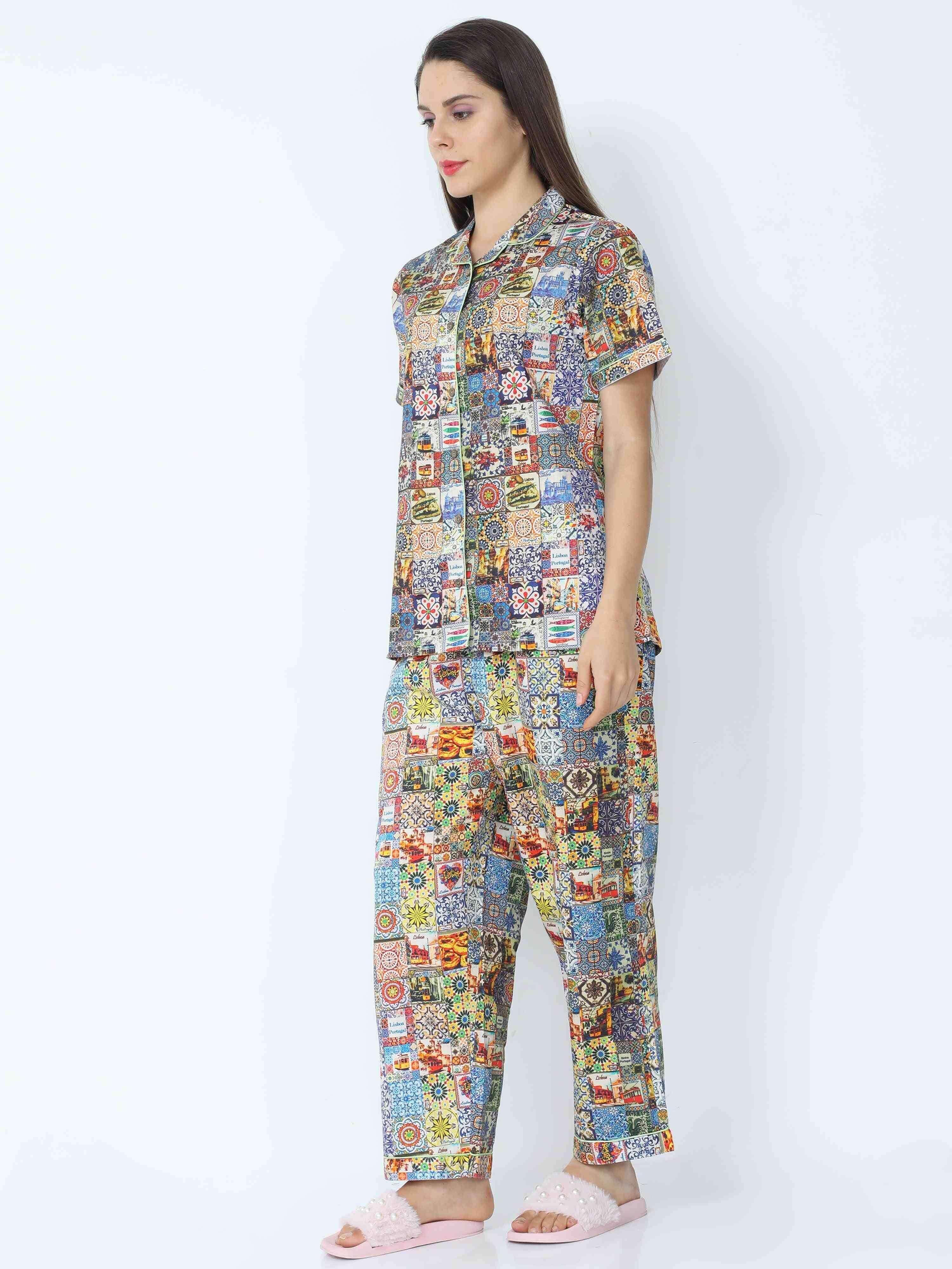 Portugal Theme Printed Night Suit Set - Guniaa Fashions