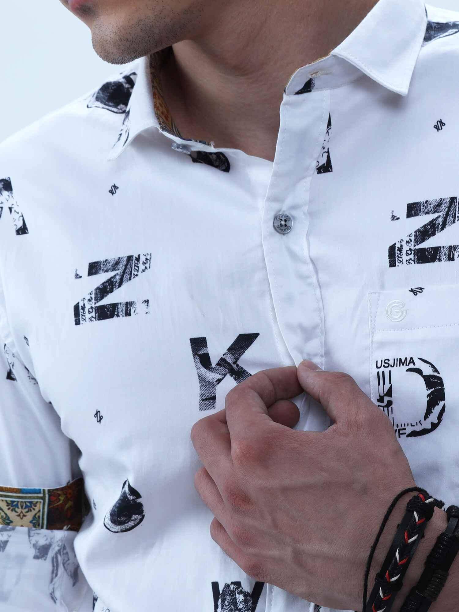 Premium- A2Z Black & White Printed Full Shirt - Guniaa Fashions