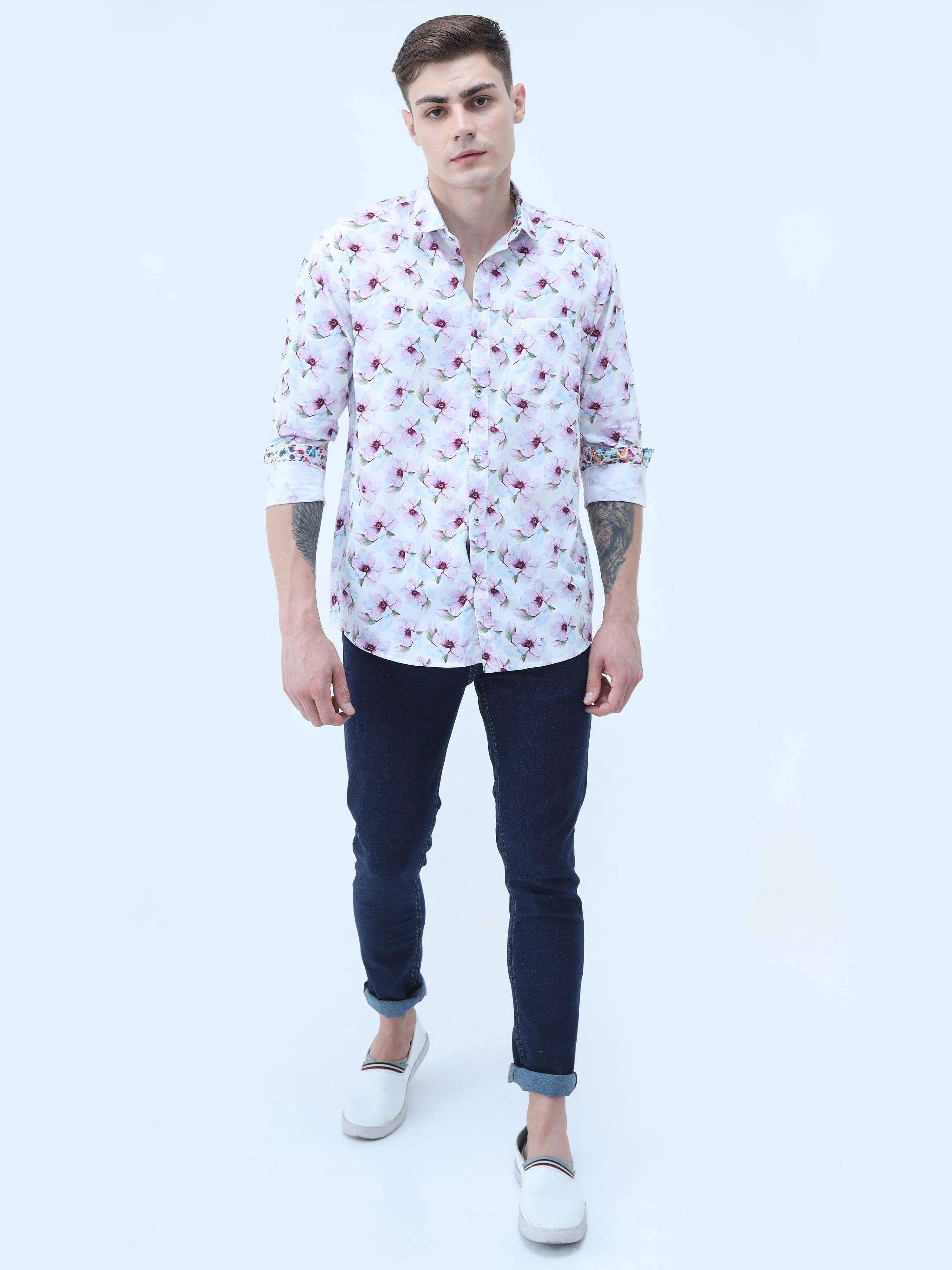 Premium - Floral Summer Light Cotton Full Shirt - Guniaa Fashions