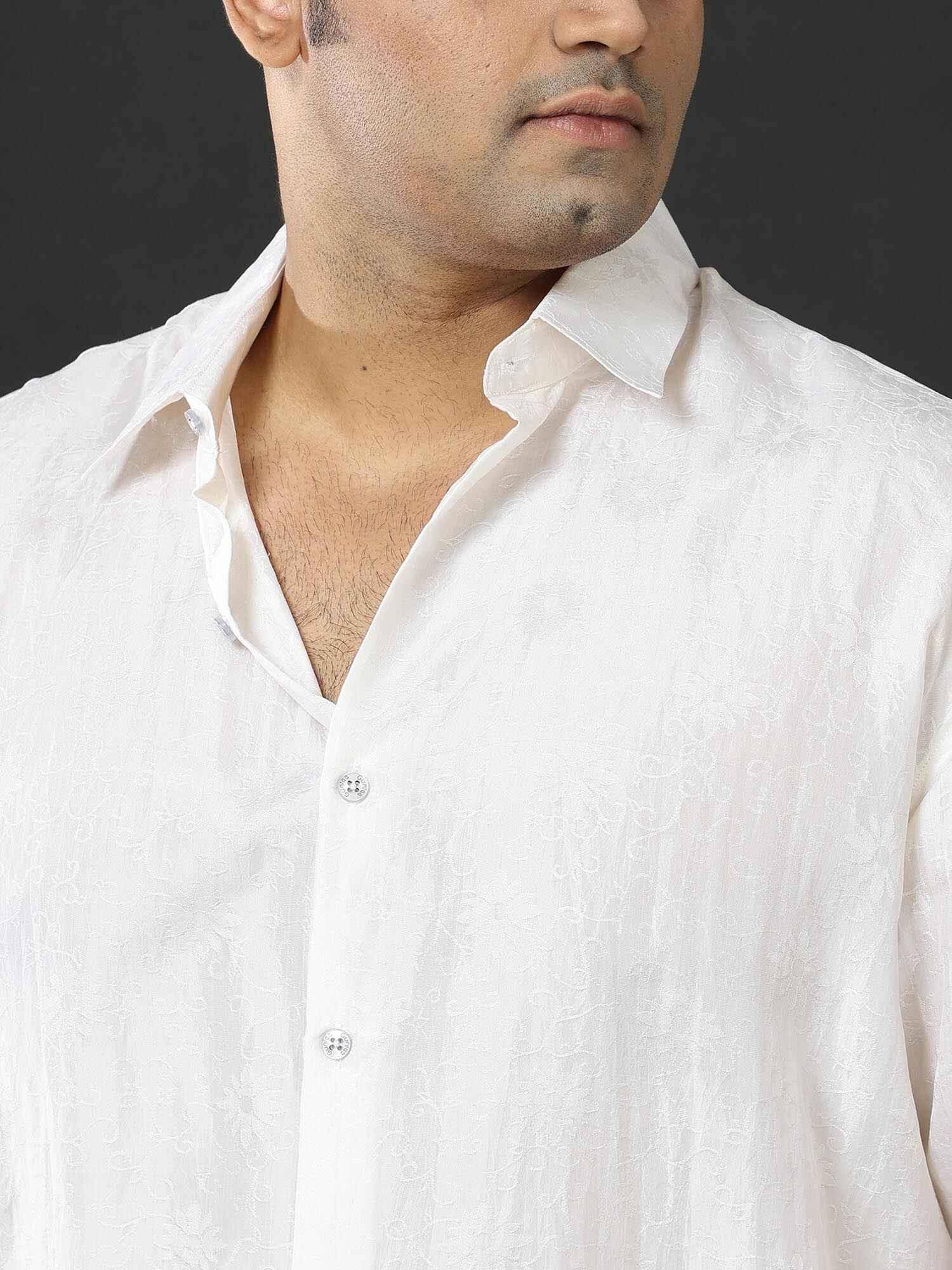 Premium Pearl White Jacquard Silk Full Shirt Men's Plus size - Guniaa Fashions