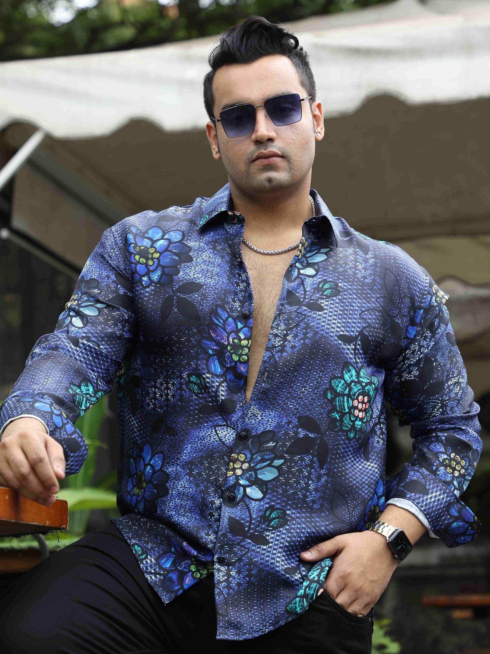 Buy Purple Garden Floral Printed Silk Full Shirt Men's Plus Size