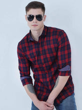 Red and blue Indigo cotton check shirt - Guniaa Fashions