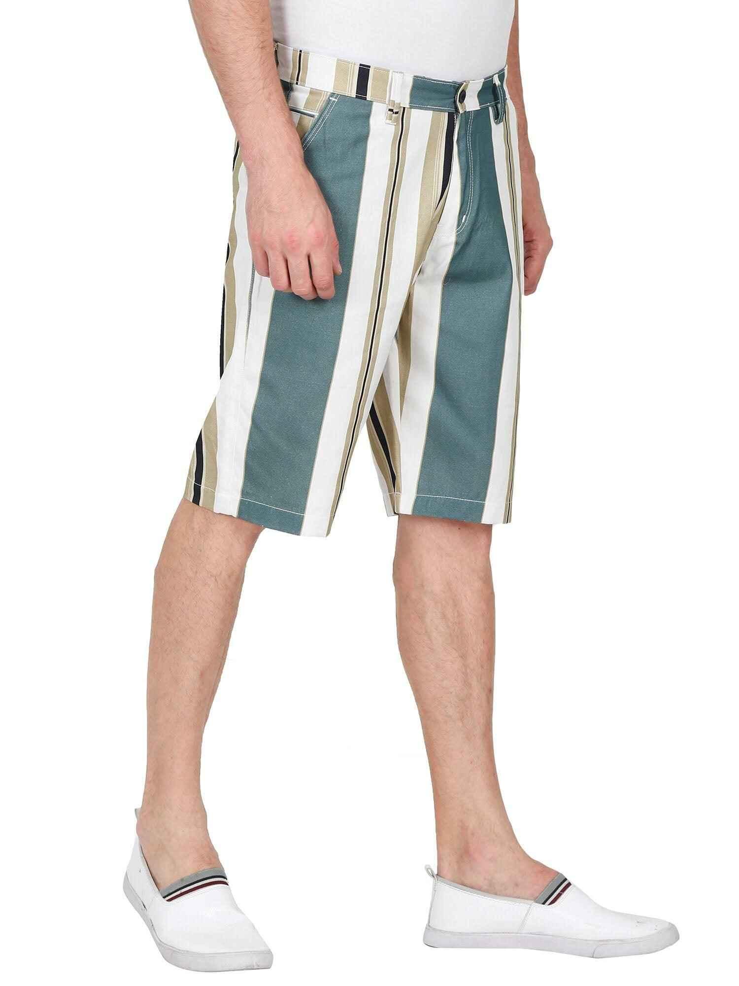 Retro Men Stripe Printed Cotton Shorts - Guniaa Fashions