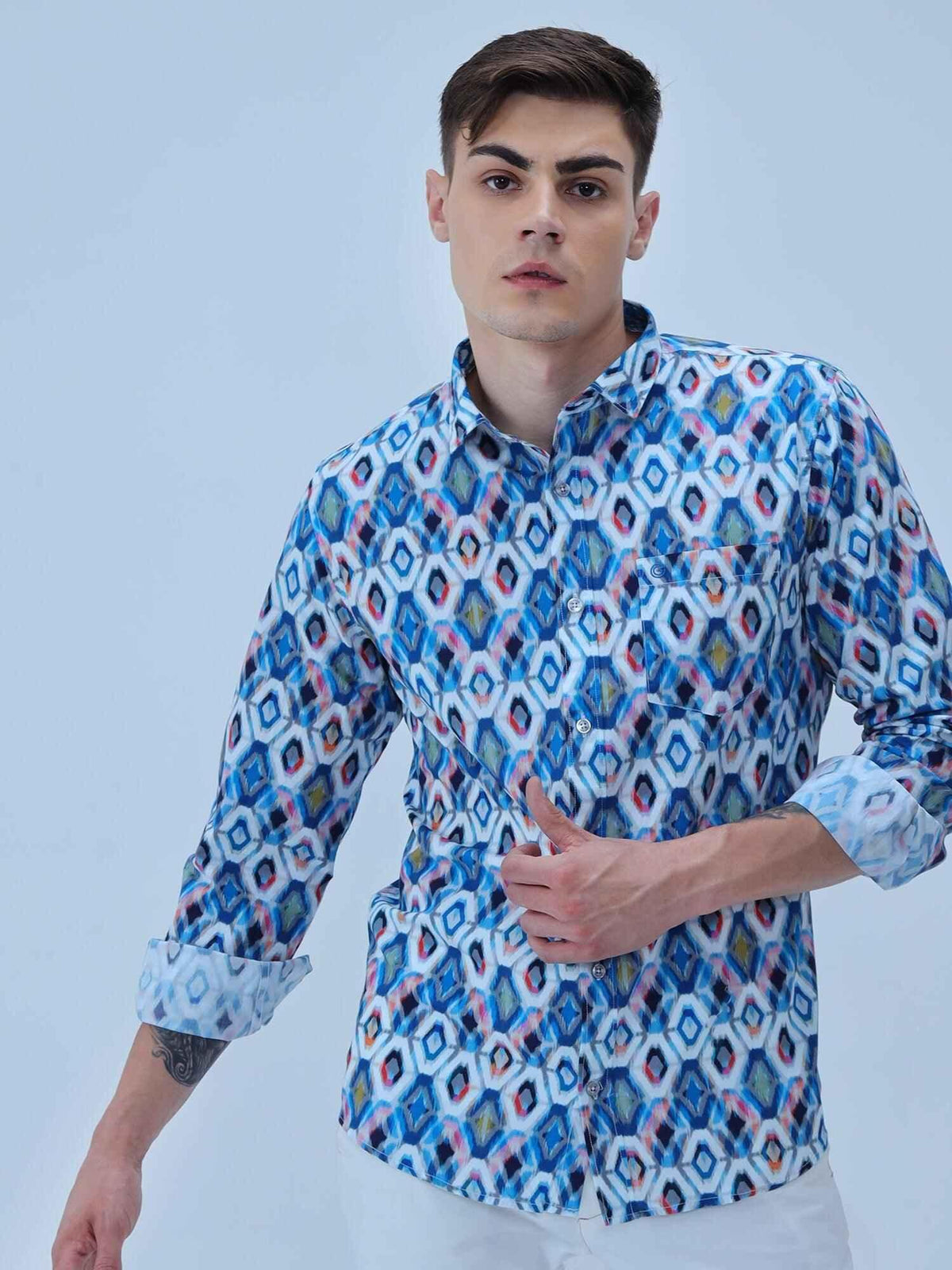 Rhombus in Rhombus Digital Printed Full Shirt - Guniaa Fashions