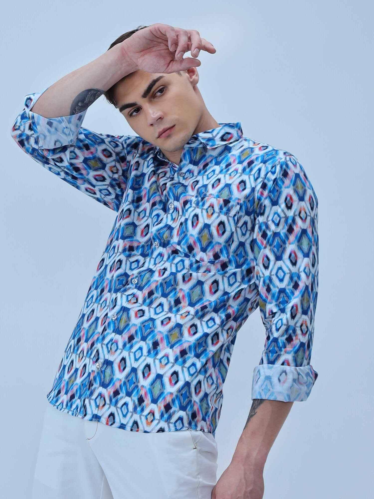 Rhombus in Rhombus Digital Printed Full Shirt - Guniaa Fashions