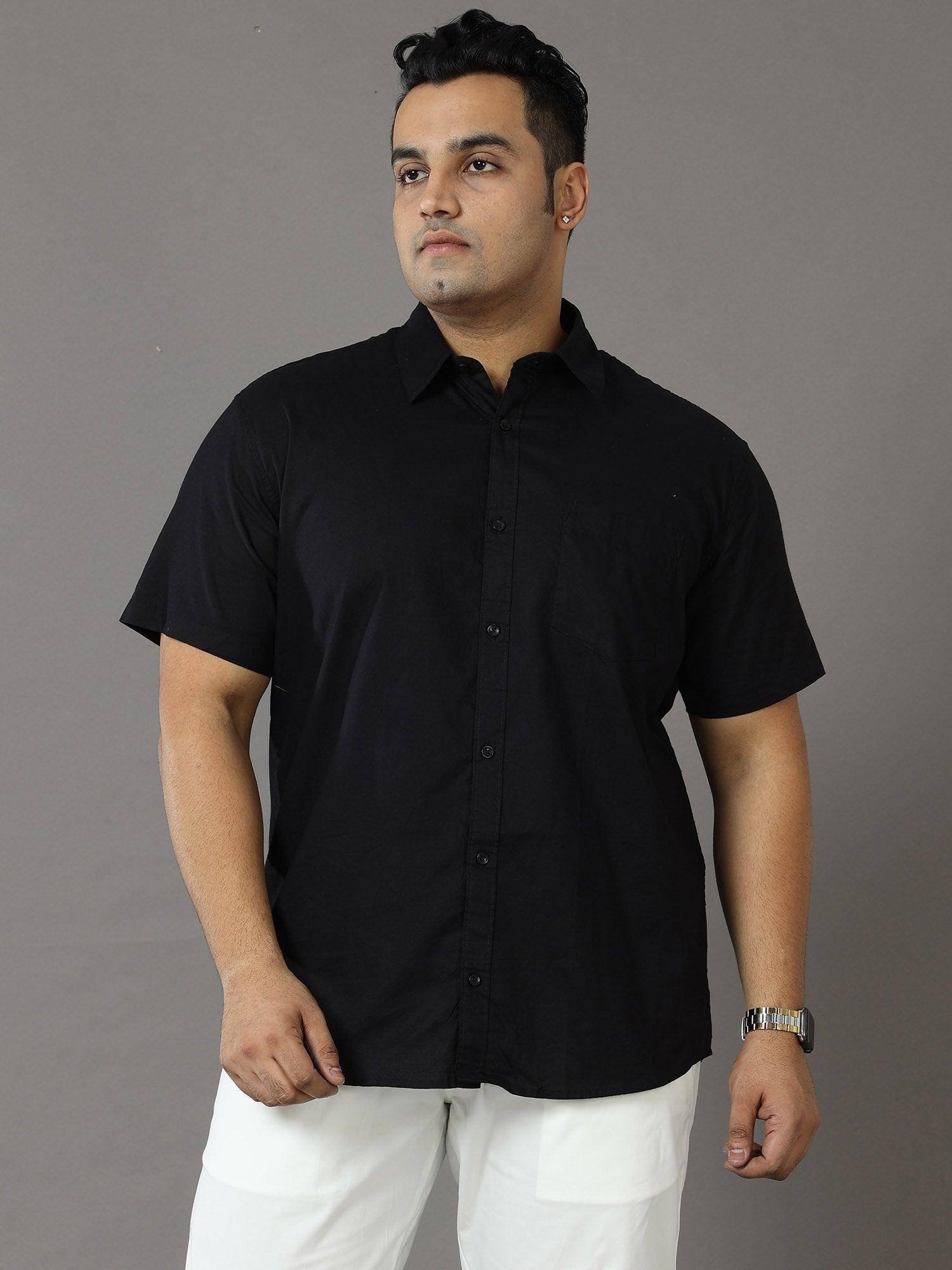 Rich Black Solid Half Sleeve Shirt Men's Plus Size - Guniaa Fashions