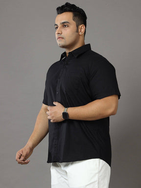 Rich Black Solid Half Sleeve Shirt Men's Plus Size - Guniaa Fashions