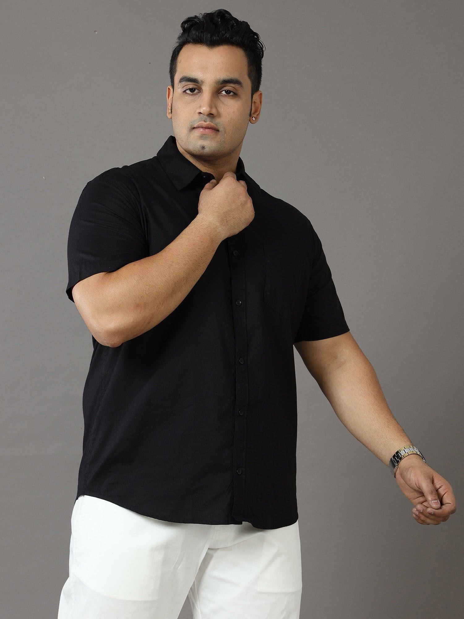 Rich Black Solid Half Sleeve Shirt Men's Plus Size - Guniaa Fashions