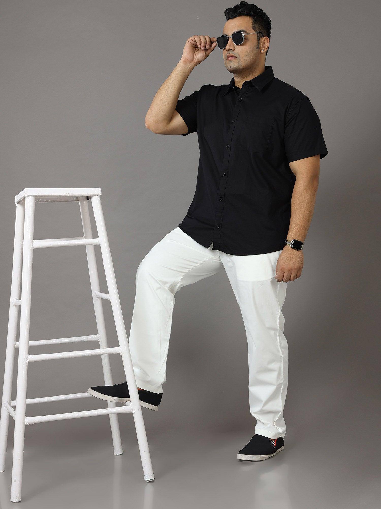 Rich Black Solid Half Sleeve Shirt Men's Plus Size - Guniaa Fashions
