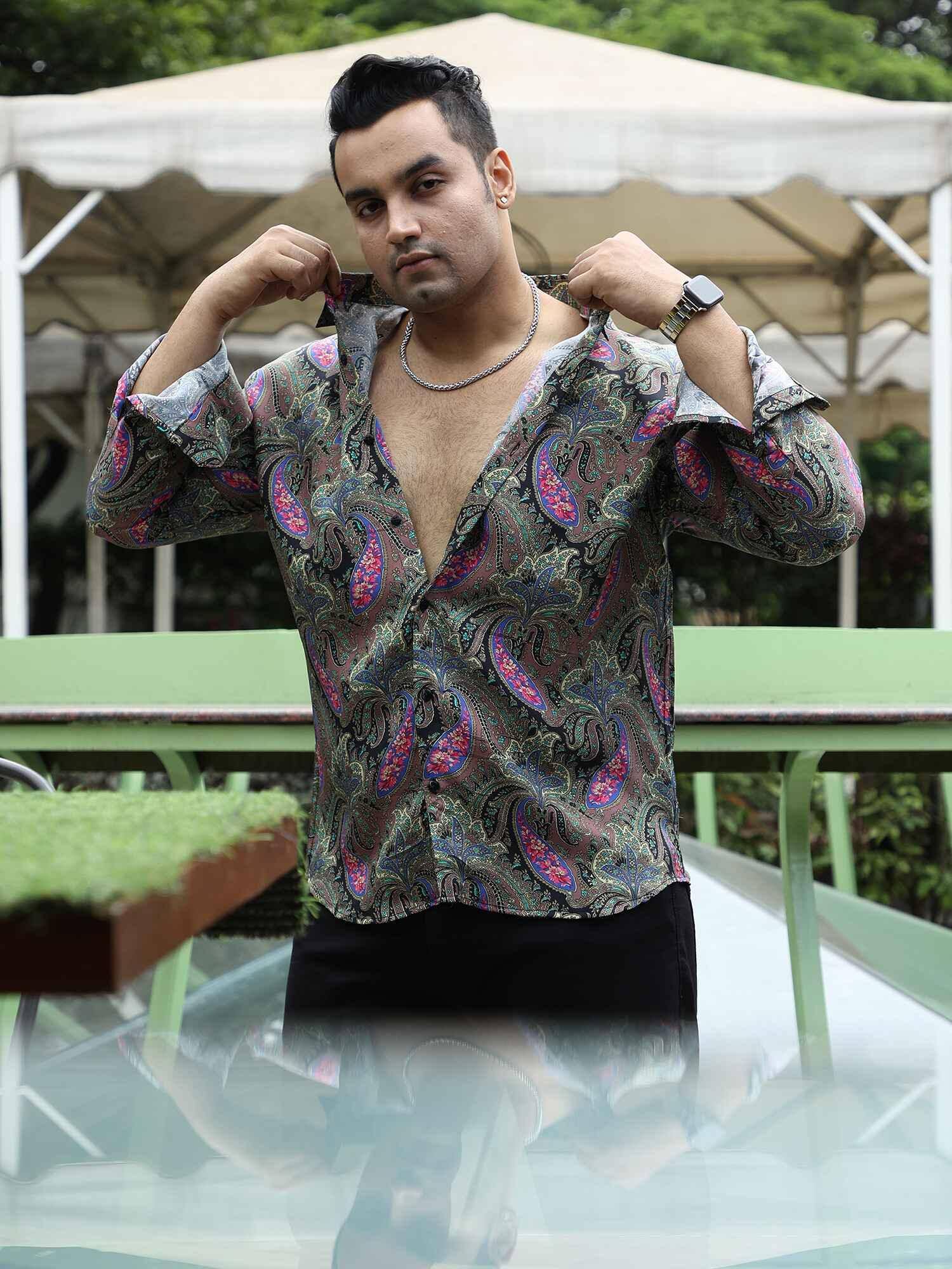 Rich Paisley Printed Silk Full Shirt Men's Plus Size - Guniaa Fashions