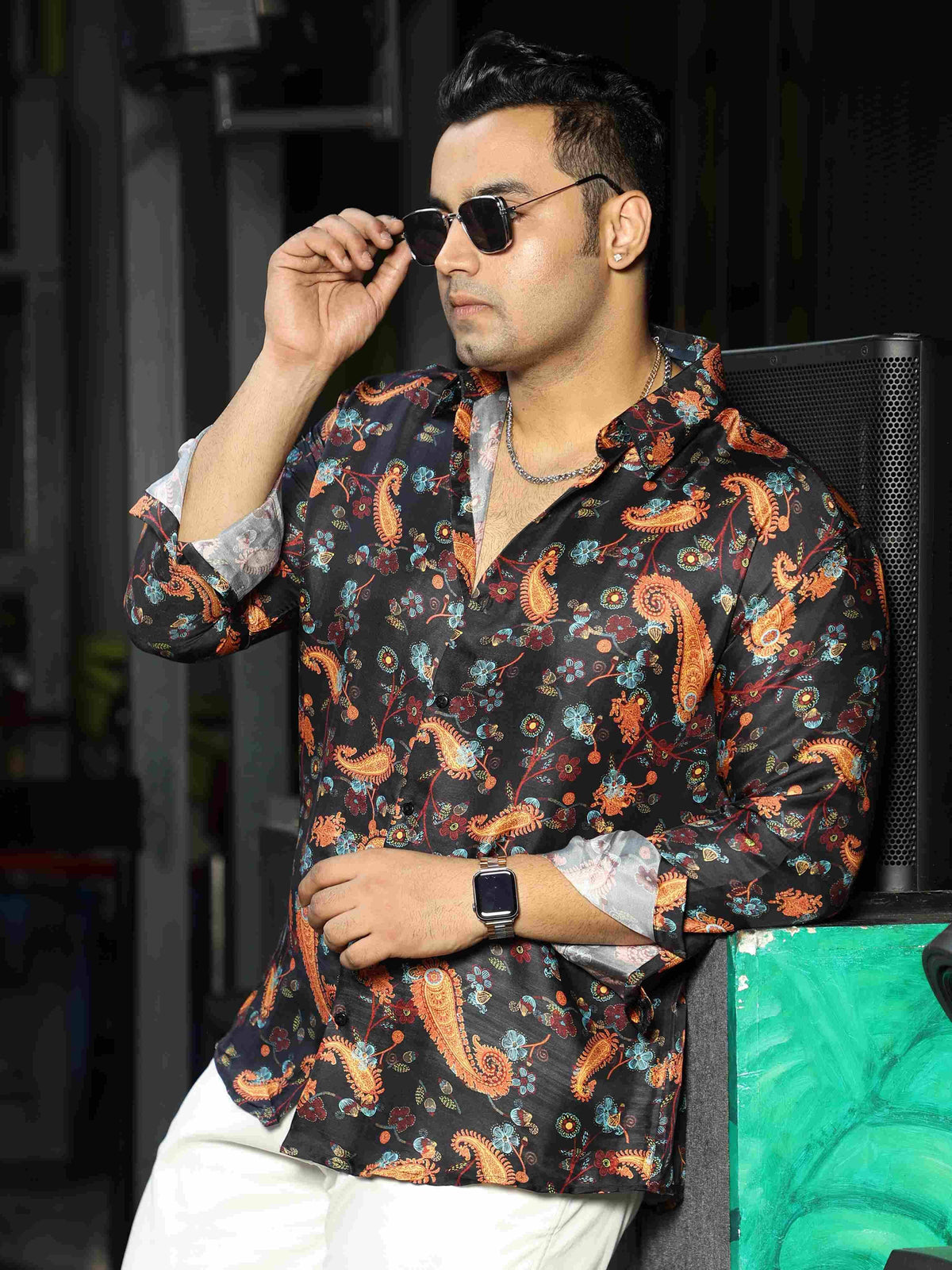 Buy Royal Festive Floral Printed Silk Full Shirt Men's Plus Size