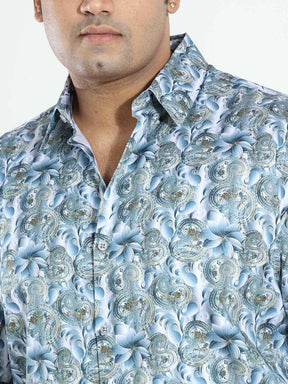 Royal White Blue Diamond Printed Silk Full Shirt Men's Plus Size - Guniaa Fashions