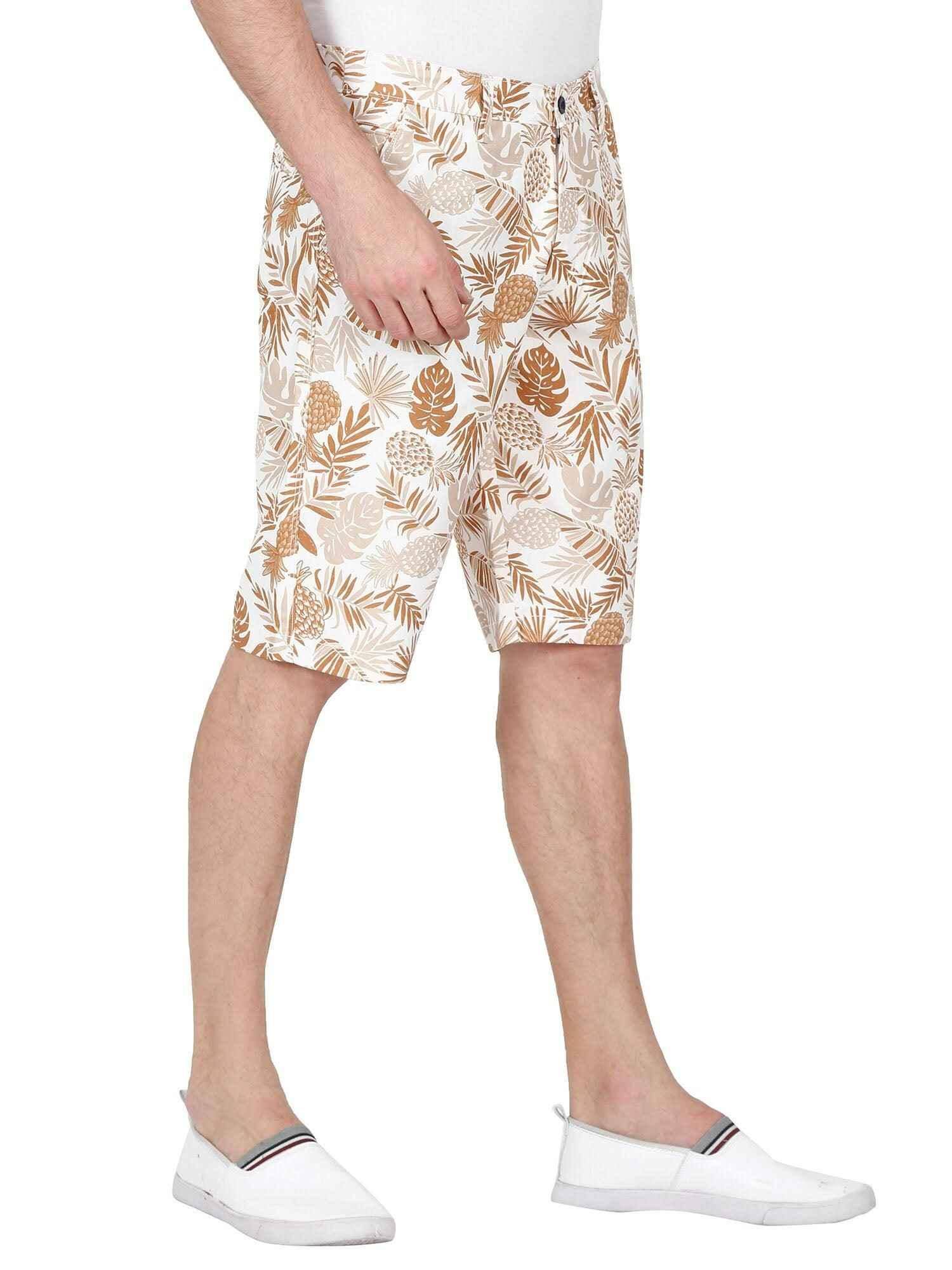 Rusty Men Tropical Leaf Printed Cotton Shorts - Guniaa Fashions