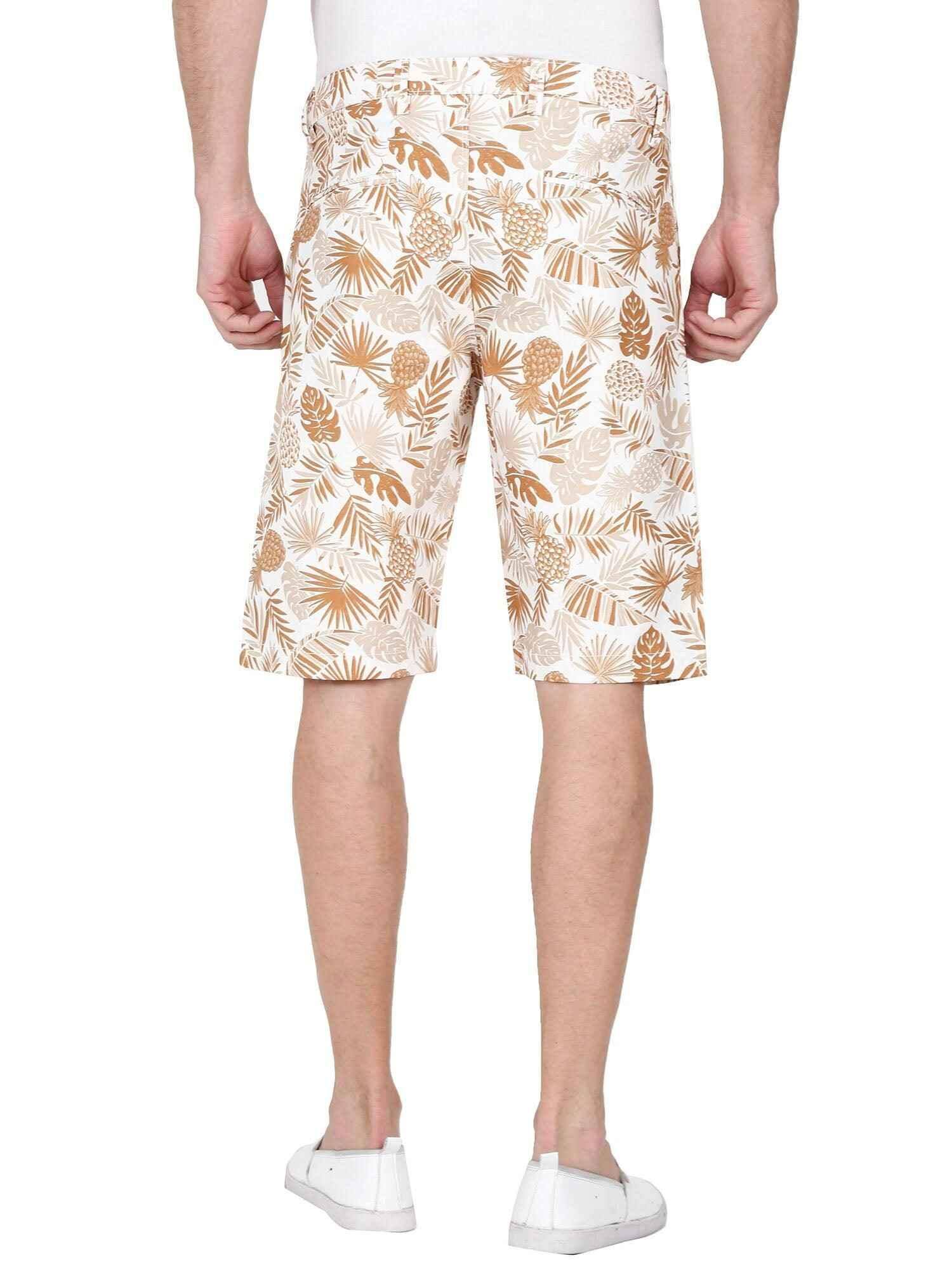 Rusty Men Tropical Leaf Printed Cotton Shorts - Guniaa Fashions