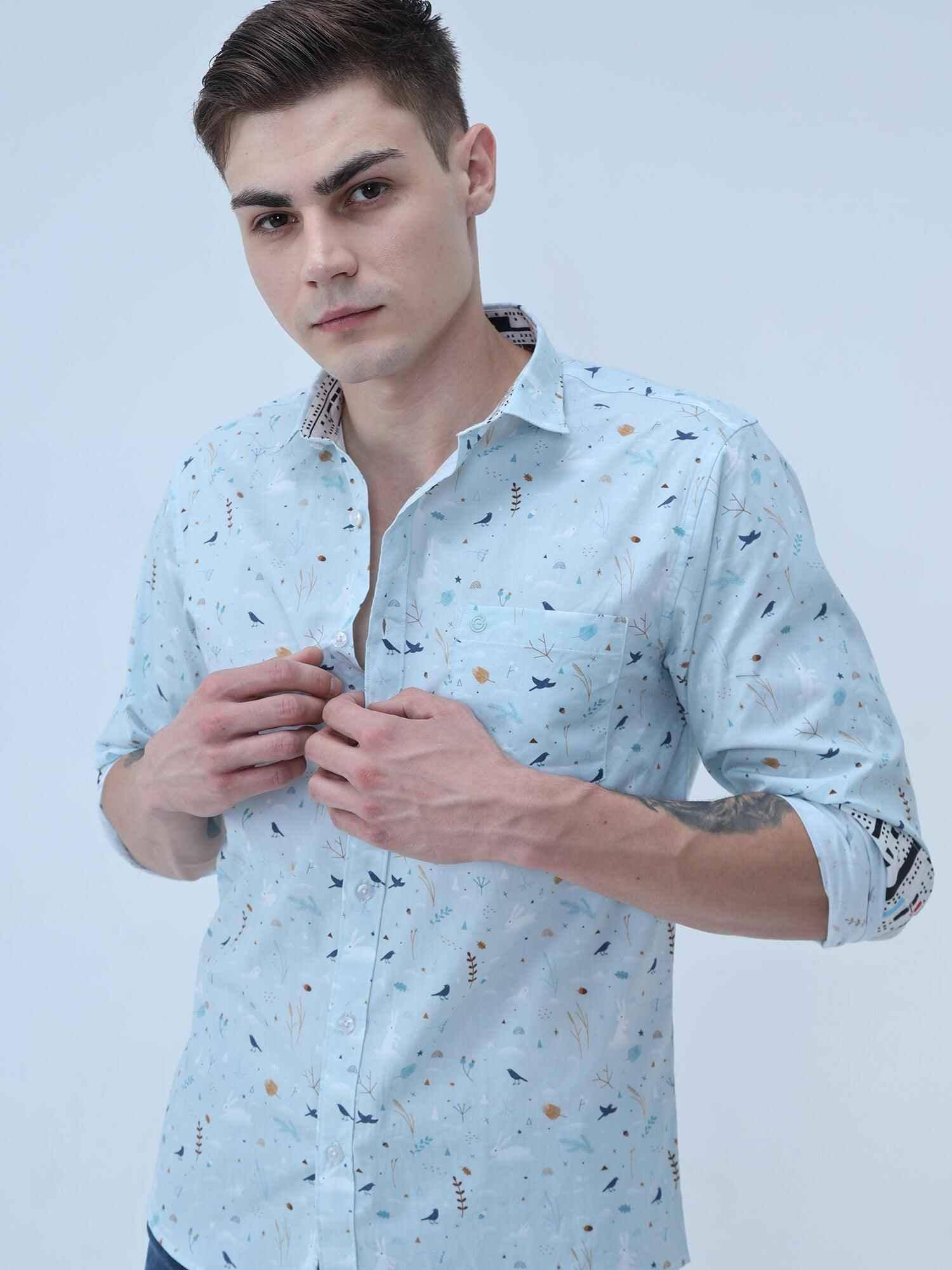 Seth Men's Light Blue Printed Shirt - Guniaa Fashions