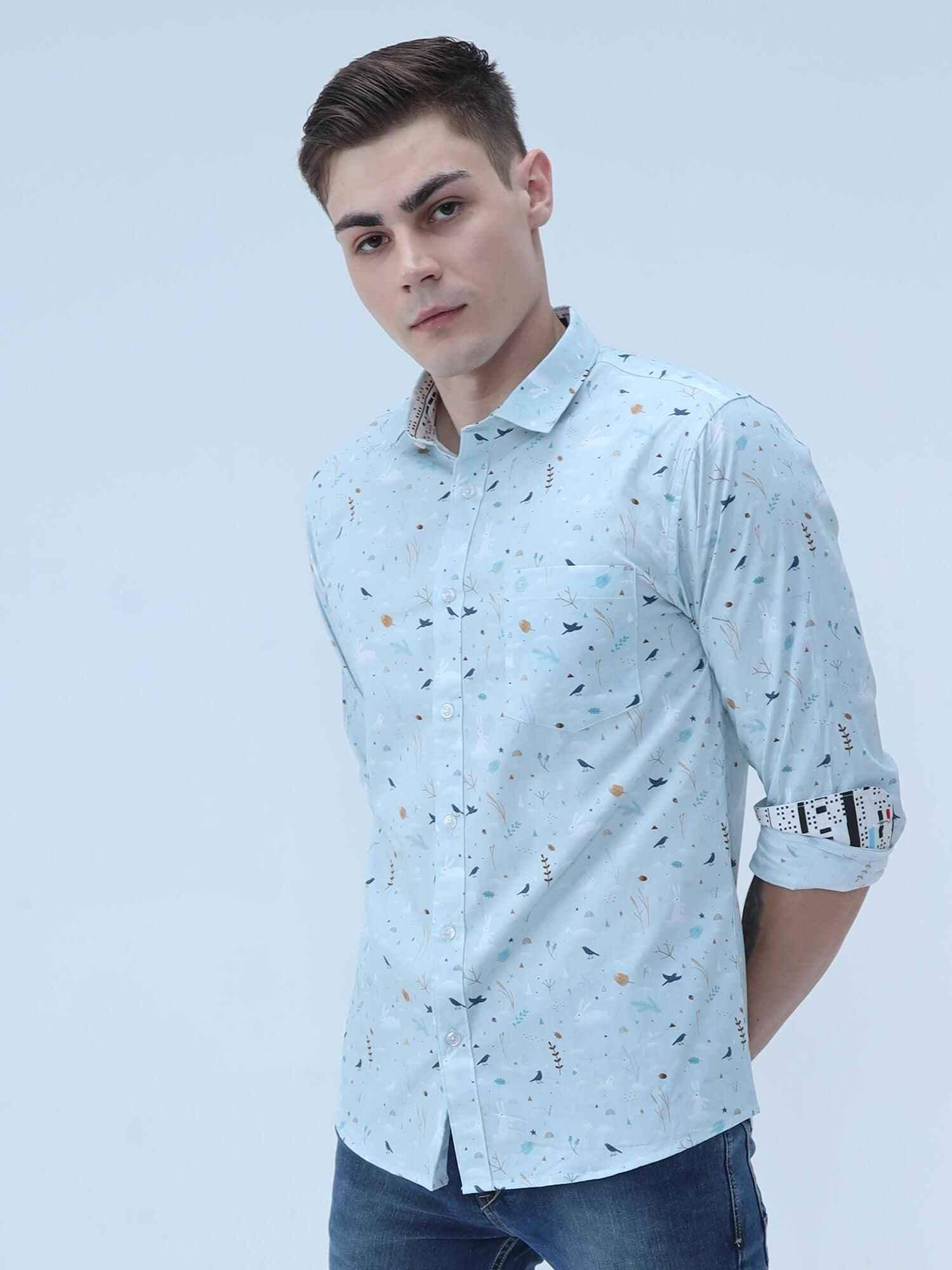 Seth Men's Light Blue Printed Shirt - Guniaa Fashions