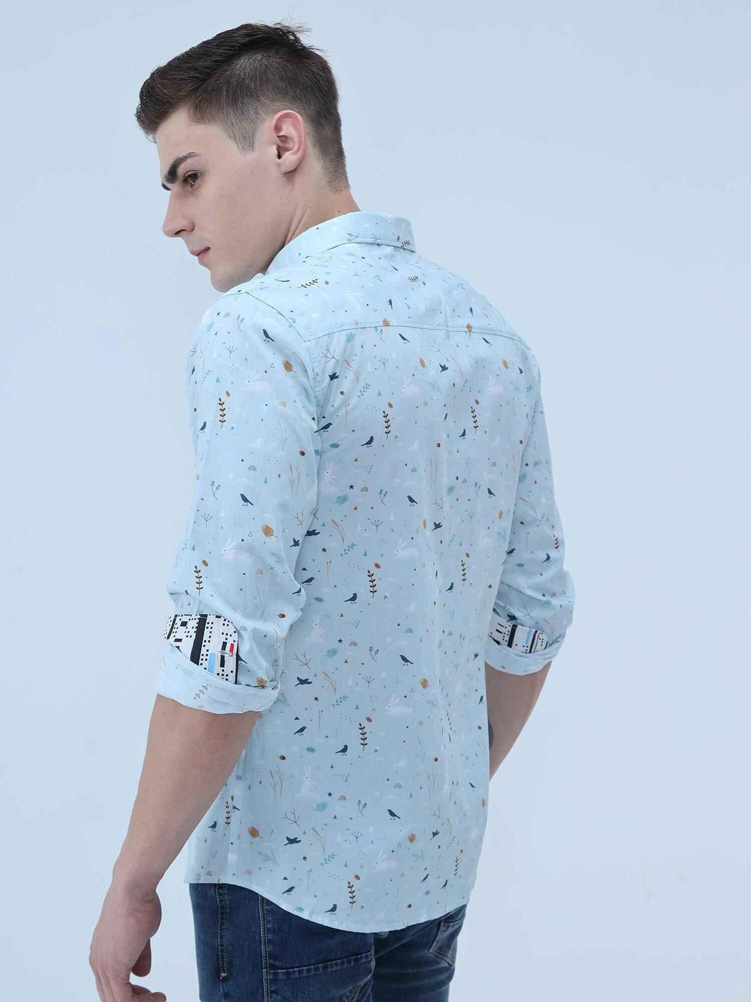 Seth Men's Light Blue Printed Shirt - Guniaa Fashions