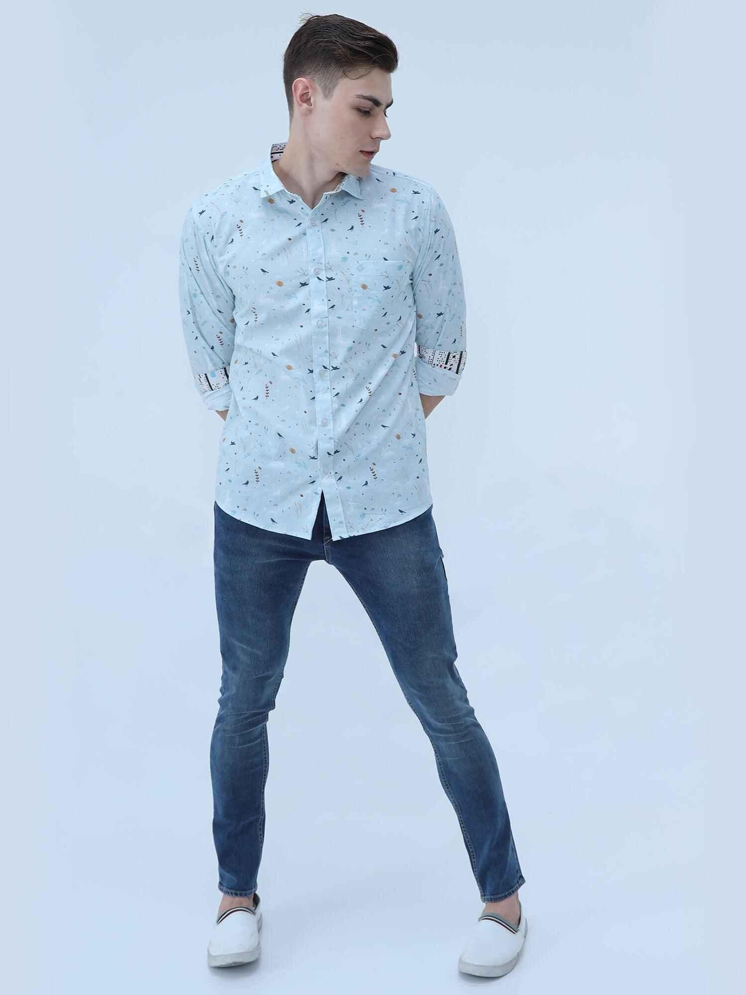 Seth Men's Light Blue Printed Shirt - Guniaa Fashions