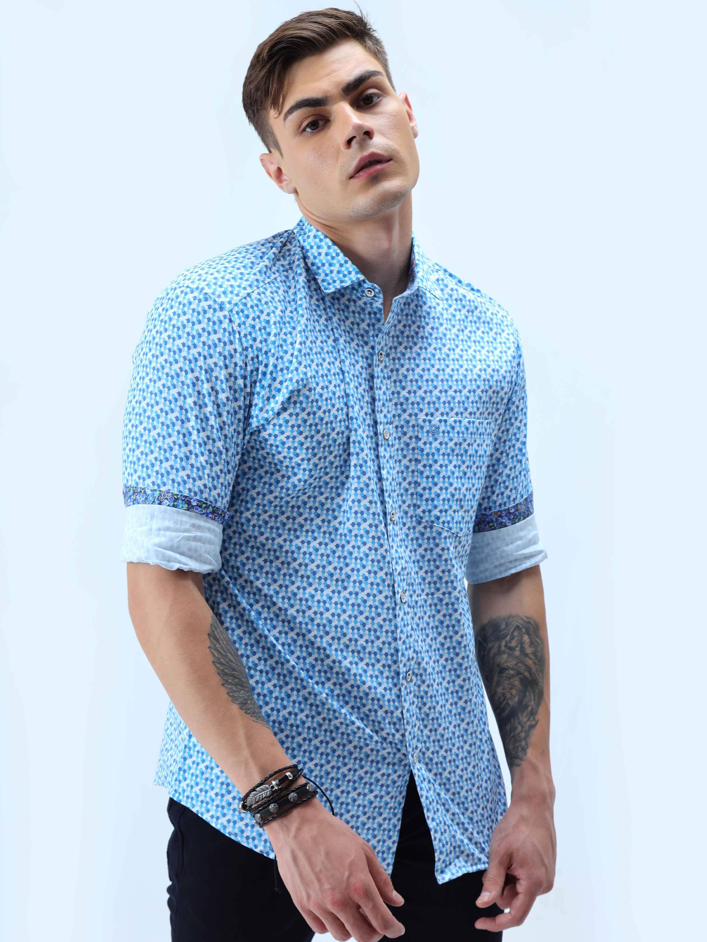 Shades of Blue Digital Printed Shirt - Guniaa Fashions