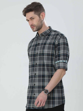 Shadow Grey Checkered Cotton Shirt - Guniaa Fashions