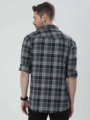 Shadow Grey Checkered Cotton Shirt - Guniaa Fashions
