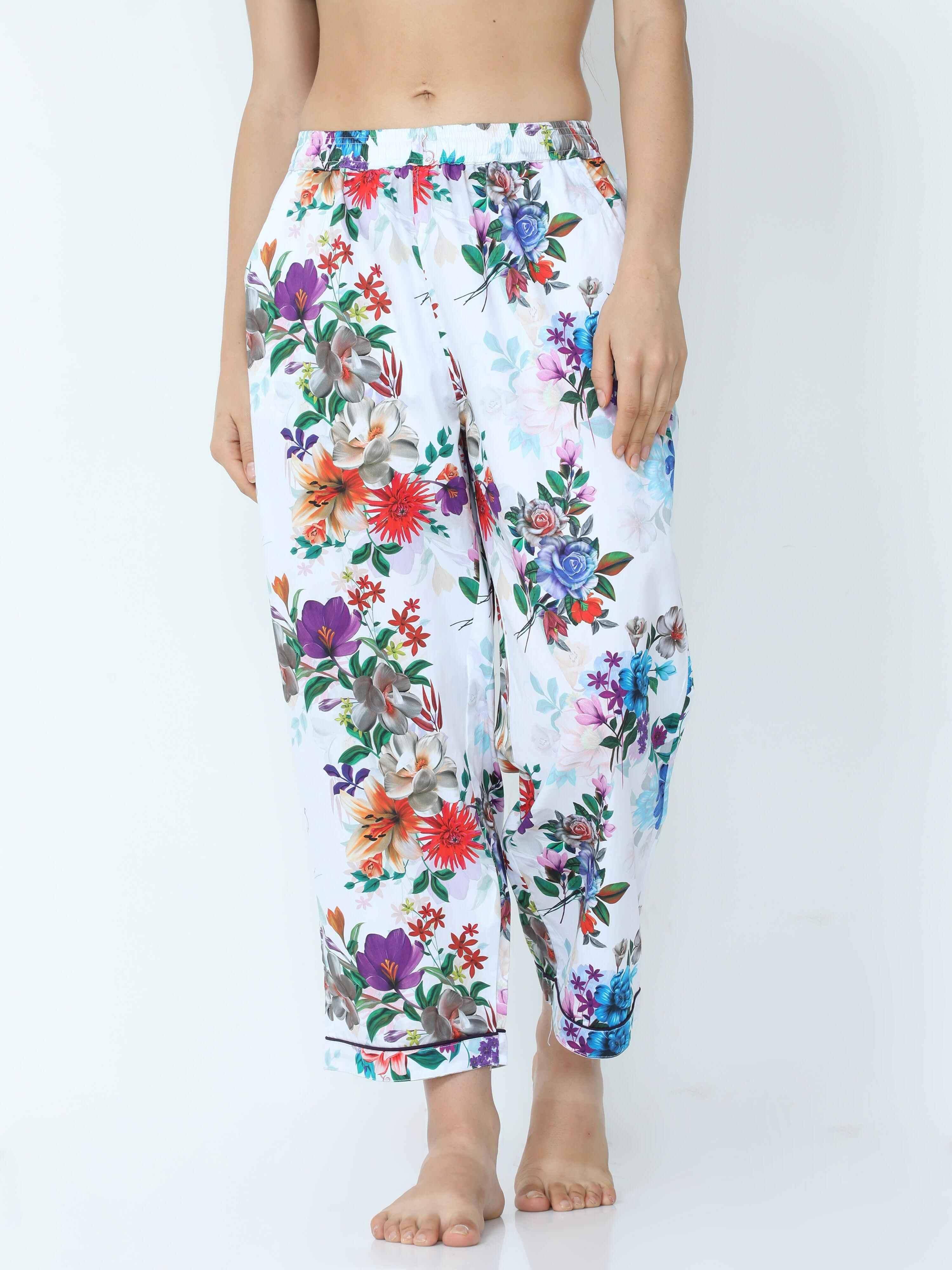 Shadow White Floral Pajama - Guniaa Fashions